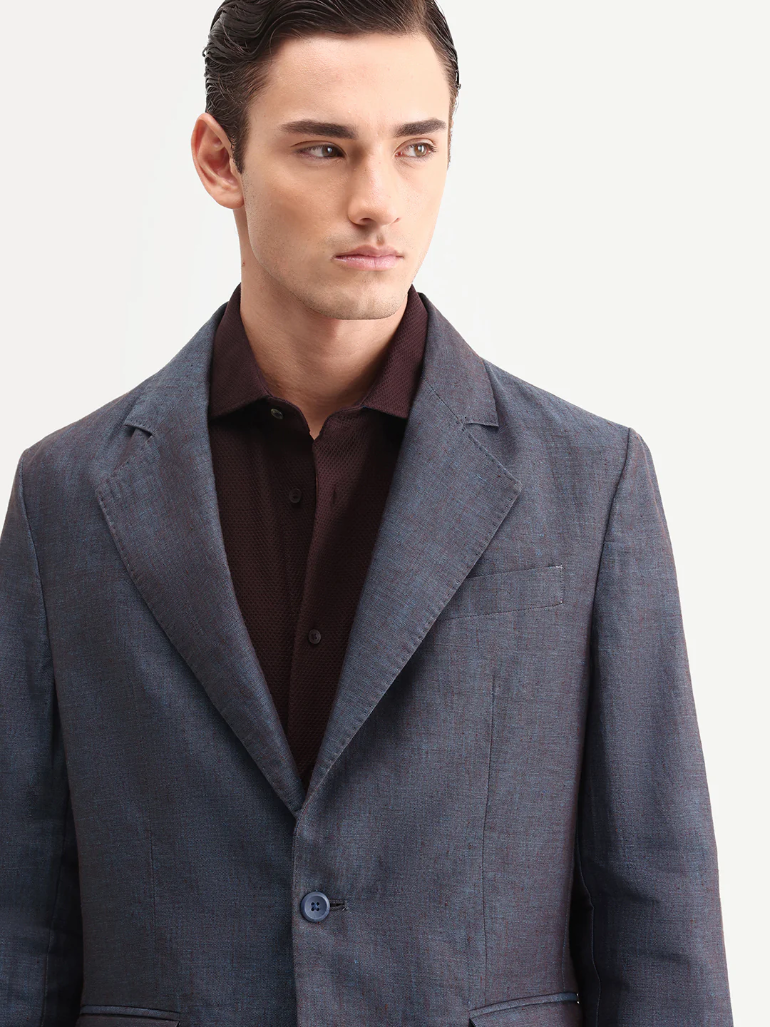 Rare Rabbit Men's Borium-Bl Dark Blue 100% Linen Fabric Full Sleeve Lapel Collar Regular Plain Blazer - Image 3