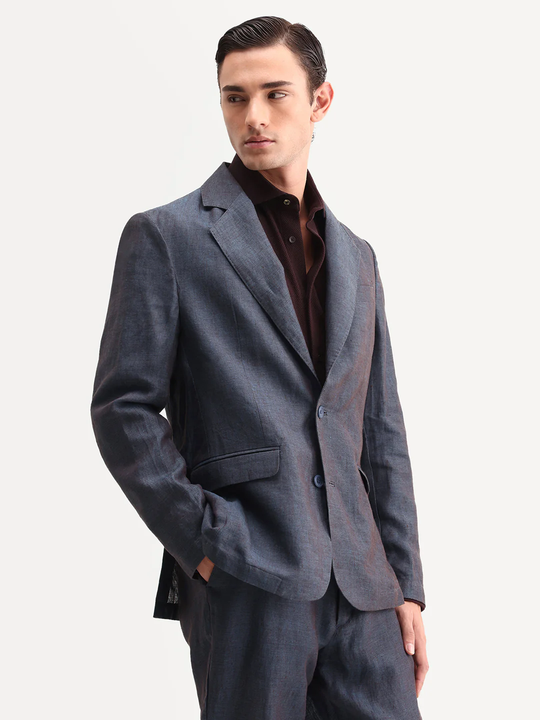 Rare Rabbit Men's Borium-Bl Dark Blue 100% Linen Fabric Full Sleeve Lapel Collar Regular Plain Blazer - Image 4