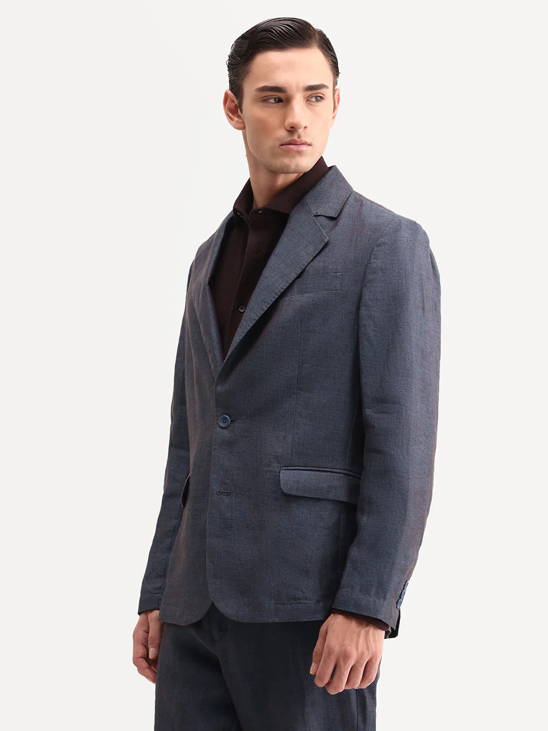 Rare Rabbit Men's Borium-Bl Dark Blue 100% Linen Fabric Full Sleeve Lapel Collar Regular Plain Blazer - Image 5