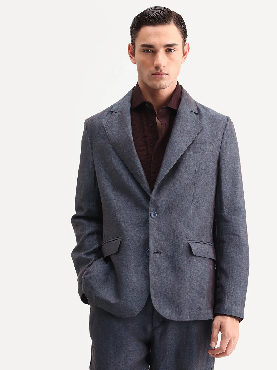 Rare Rabbit Men's Borium-Bl Dark Blue 100% Linen Fabric Full Sleeve Lapel Collar Regular Plain Blazer - Image 6