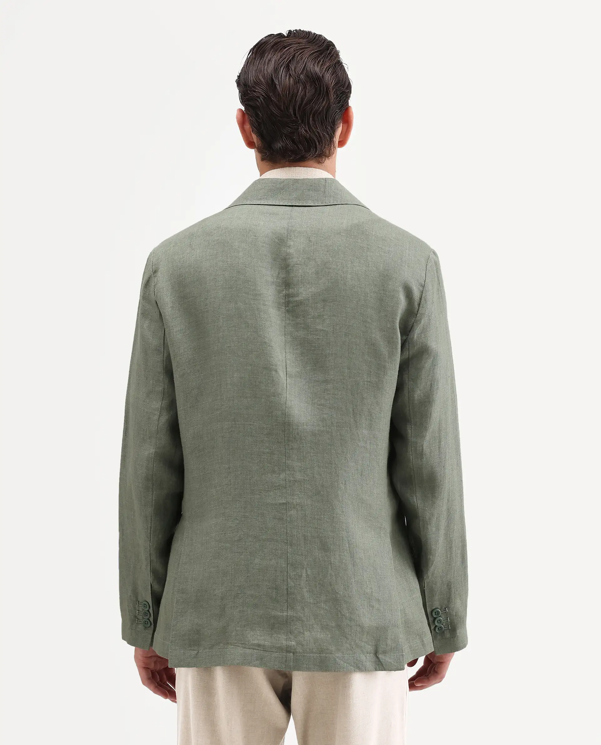 Rare Rabbit Men's Borium-Bl Dusky Green 100% Linen Fabric Full Sleeve Lapel Collar Regular Plain Blazer - Image 7