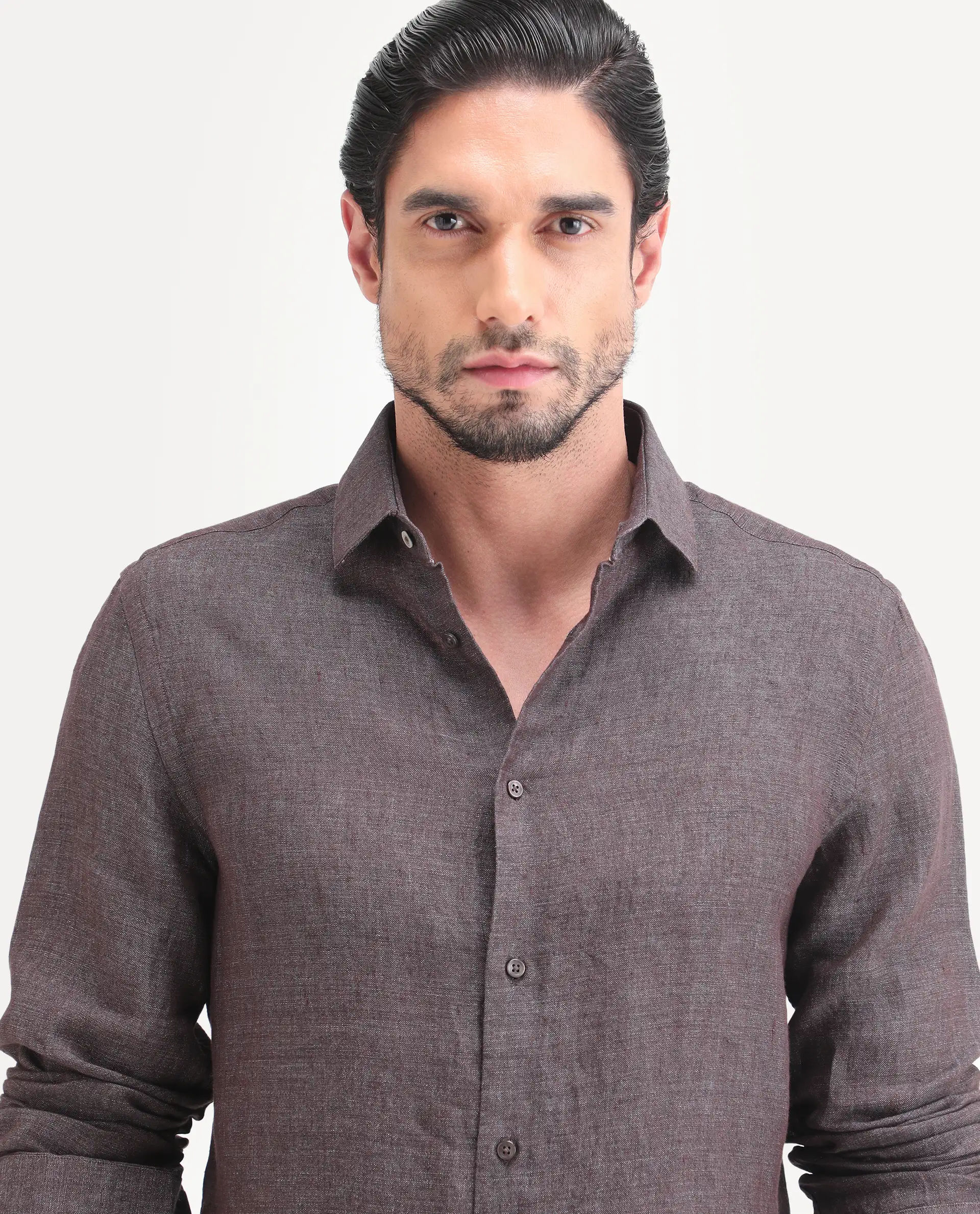 Rare Rabbit Men's Borium-D-26 Dark Grey 100% Linen Full Sleeve Spread Collar Regular Fit Plain Shirt - Image 7