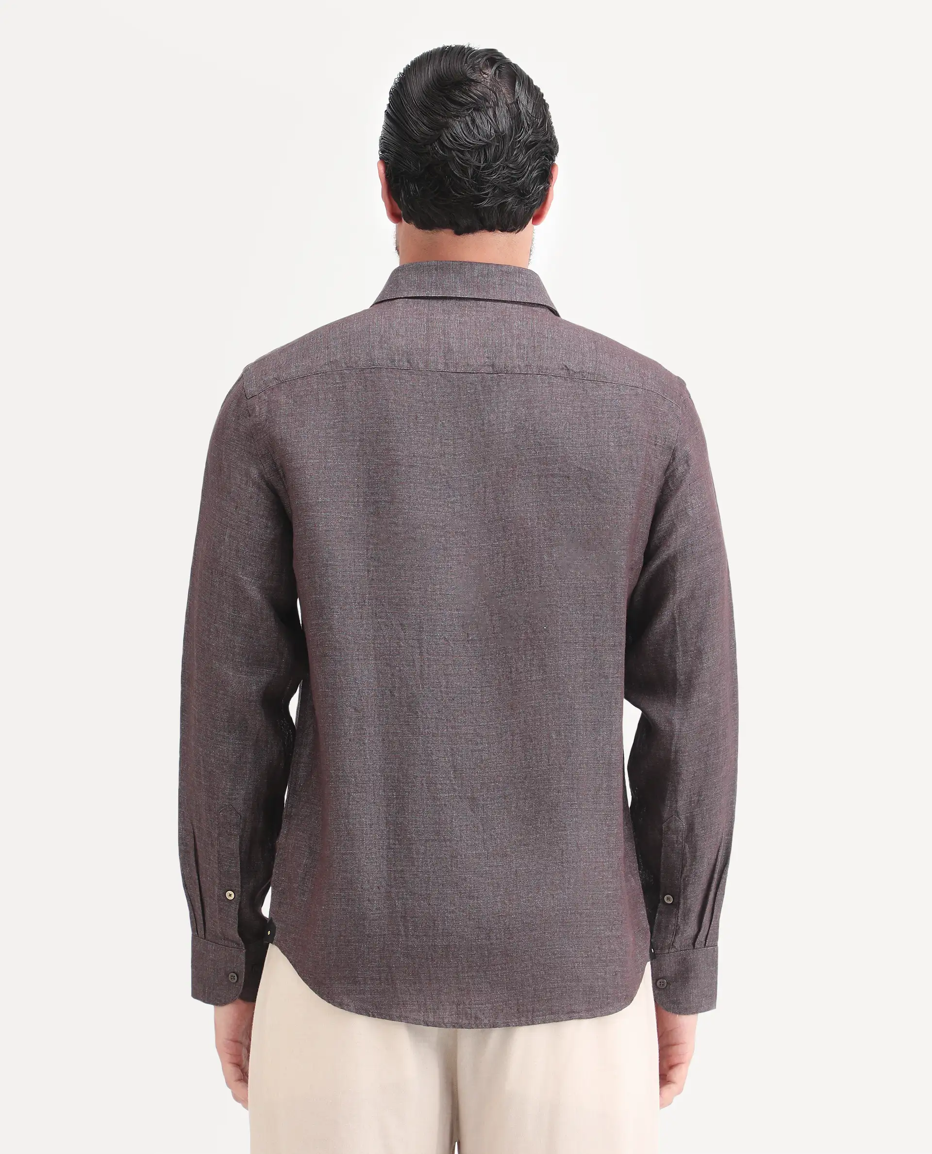 Rare Rabbit Men's Borium-D-26 Dark Grey 100% Linen Full Sleeve Spread Collar Regular Fit Plain Shirt - Image 8