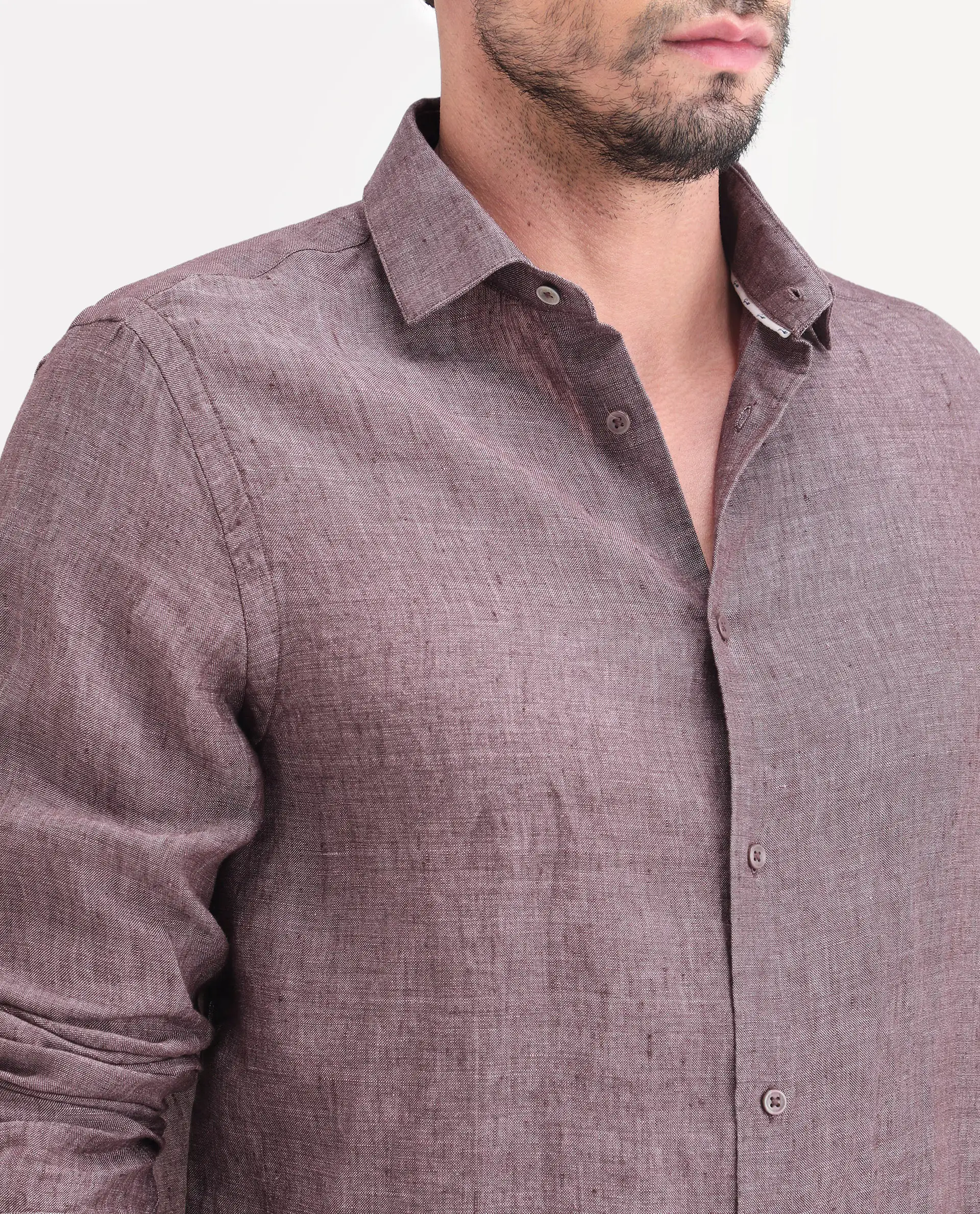 Rare Rabbit Men's Borium-D-26 Dark Purple 100% Linen Full Sleeve Spread Collar Regular Fit Plain Shirt - Image 3