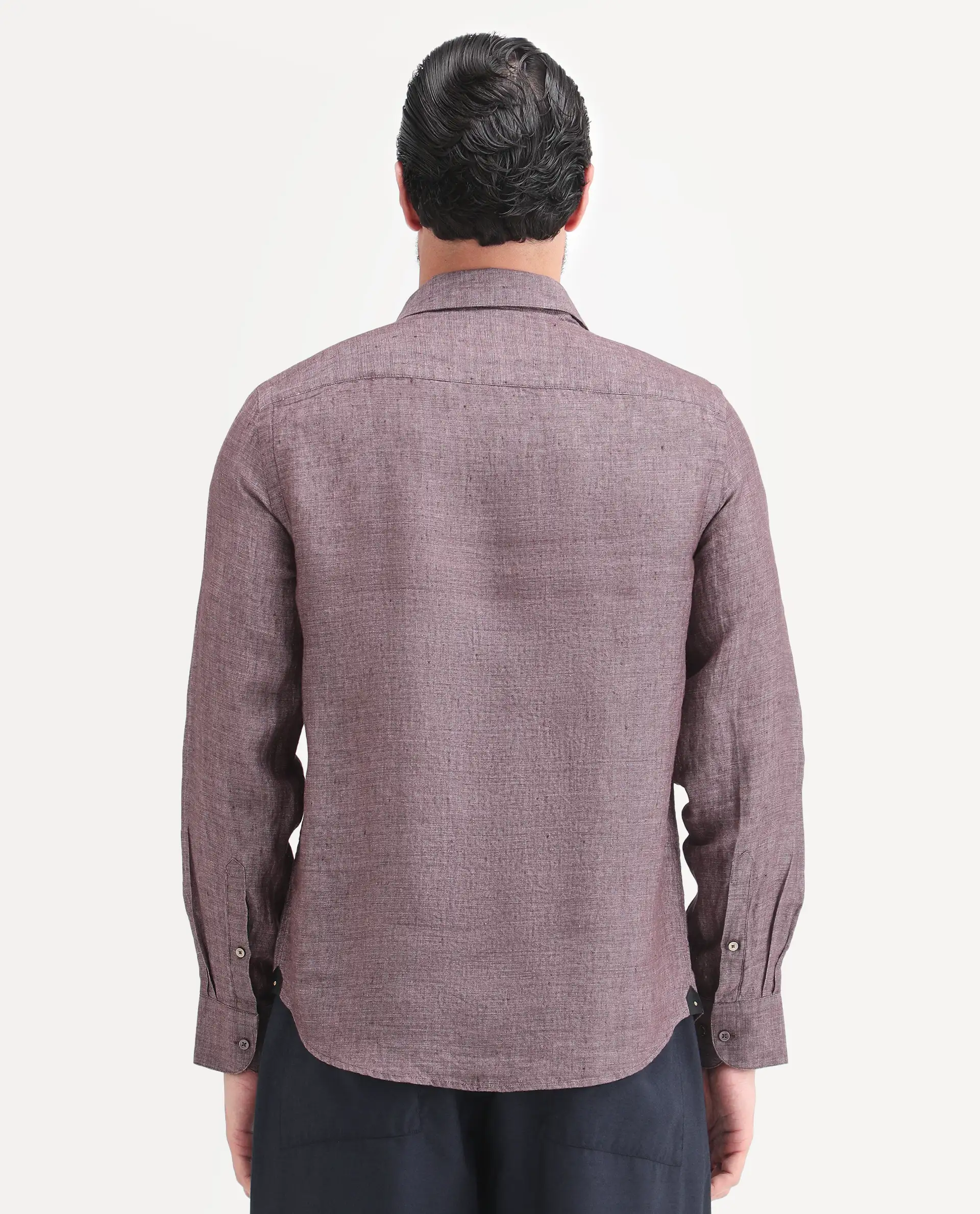 Rare Rabbit Men's Borium-D-26 Dark Purple 100% Linen Full Sleeve Spread Collar Regular Fit Plain Shirt - Image 7
