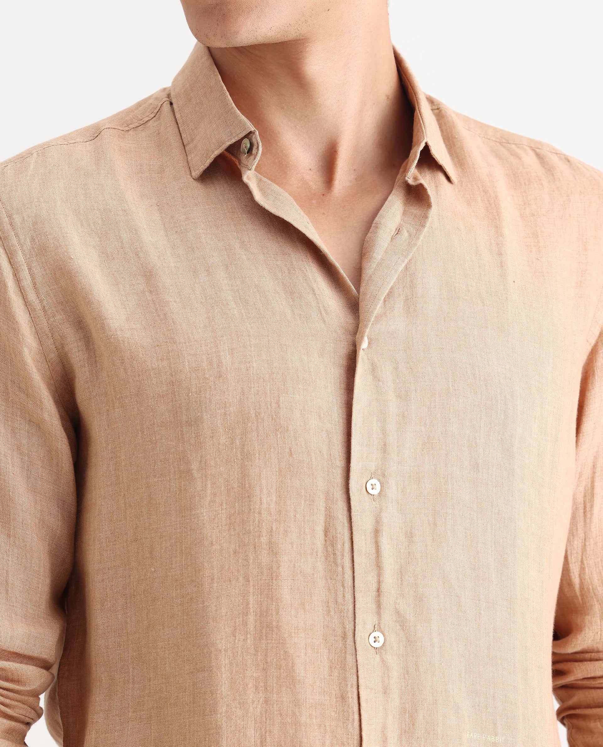 Rare Rabbit Men's Borium Beige 100% Linen Plain Regular Fit Full Sleeve Collared Shirt - Image 3