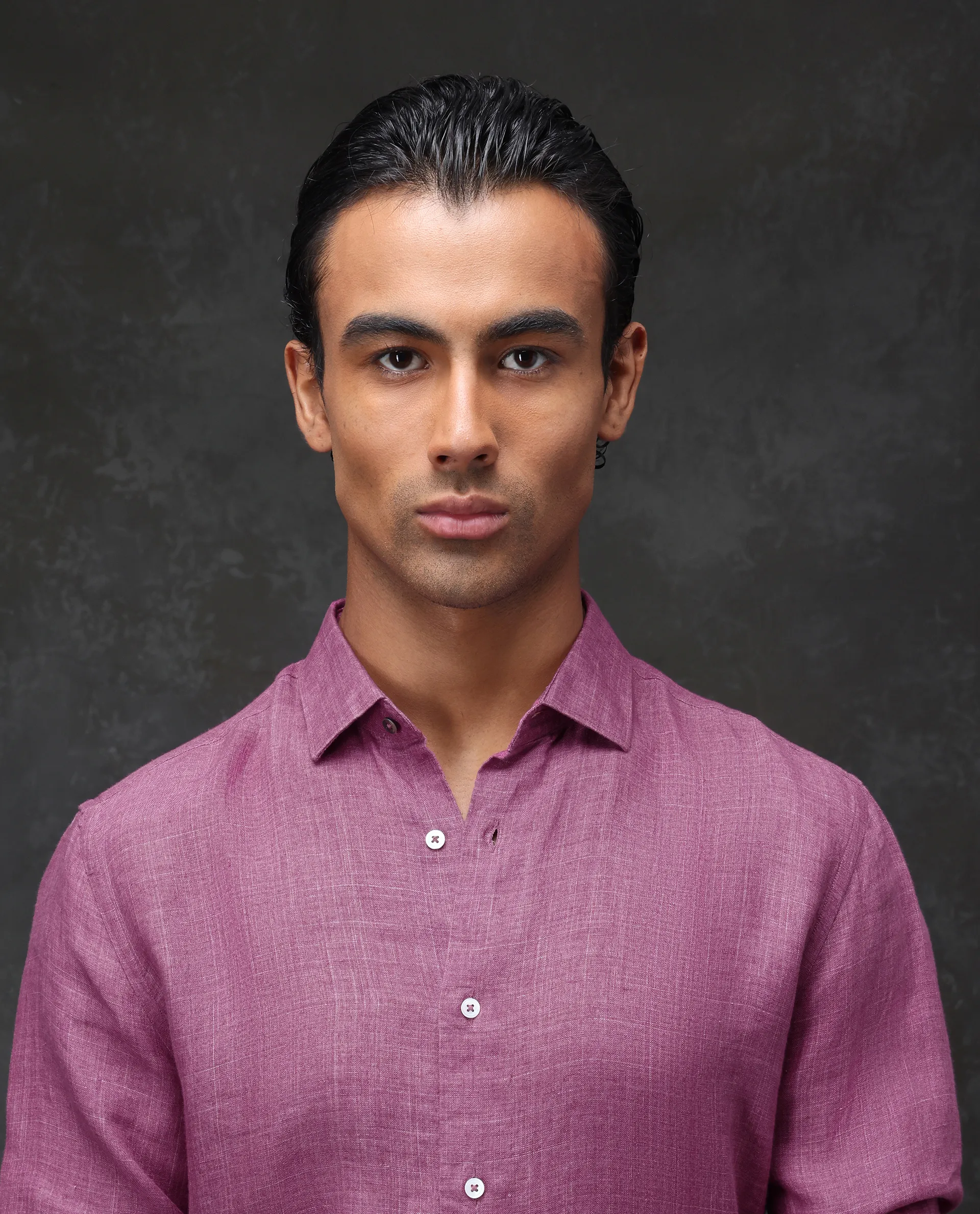 Rare Rabbit Men's Borium Dark Pink 100% Linen Plain Regular Fit Full Sleeve Collared Shirt - Image 6