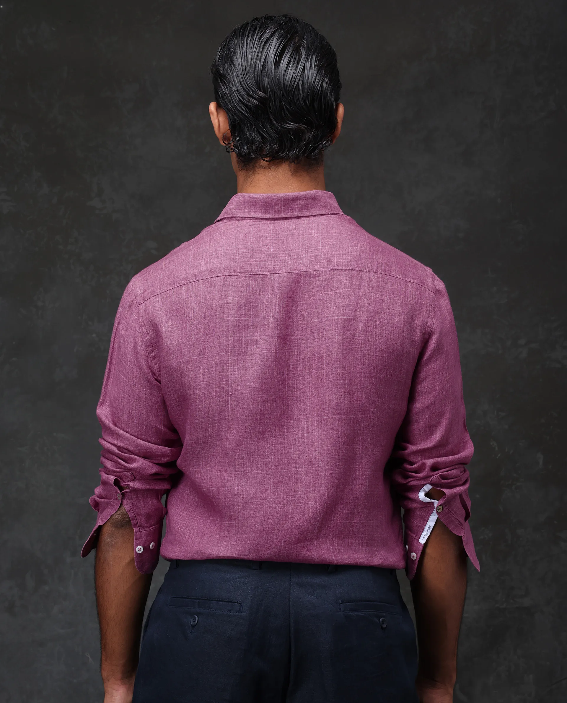 Rare Rabbit Men's Borium Dark Pink 100% Linen Plain Regular Fit Full Sleeve Collared Shirt - Image 8