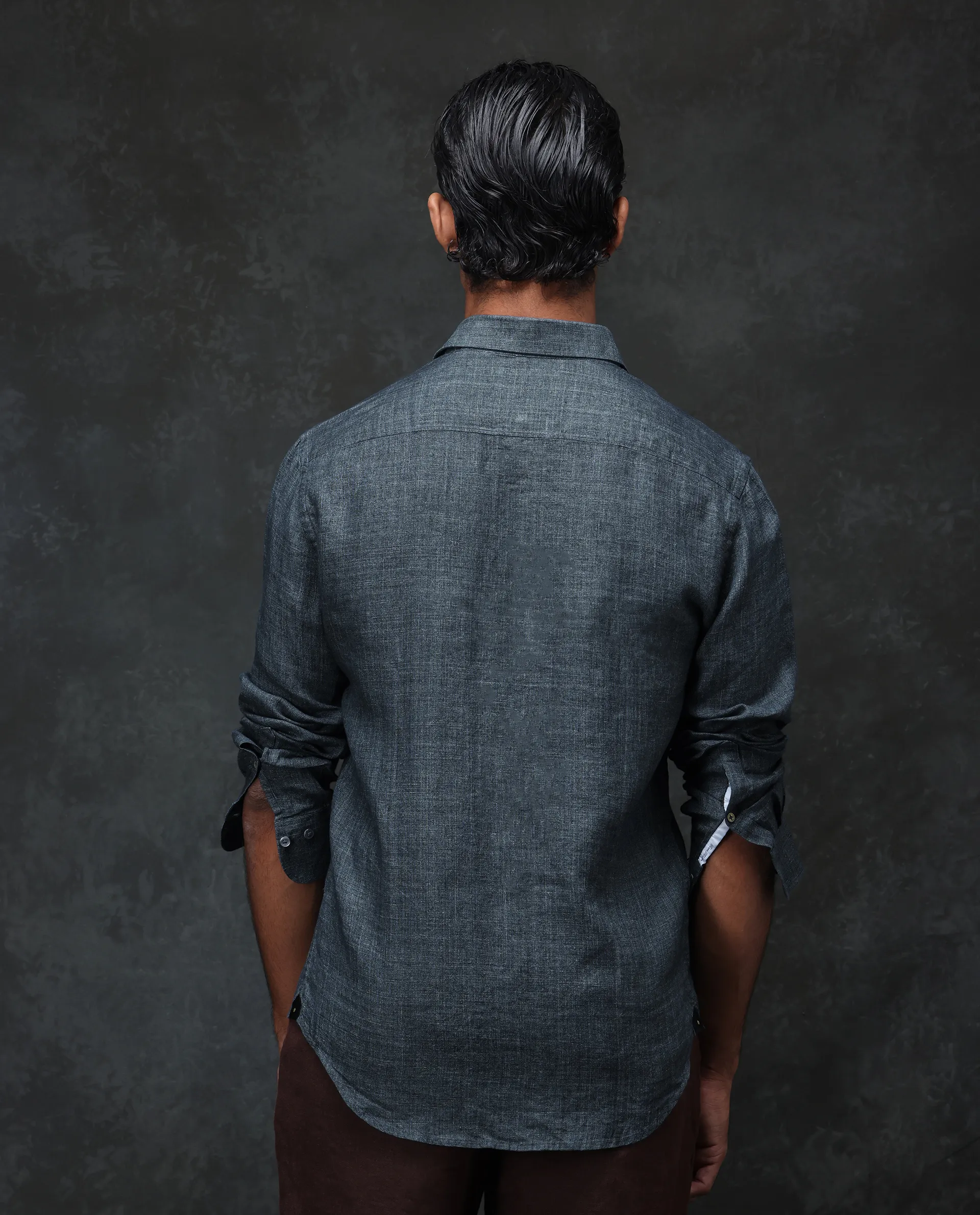 Rare Rabbit Men's Borium Green 100% Linen Plain Regular Fit Full Sleeve Collared Shirt - Image 9