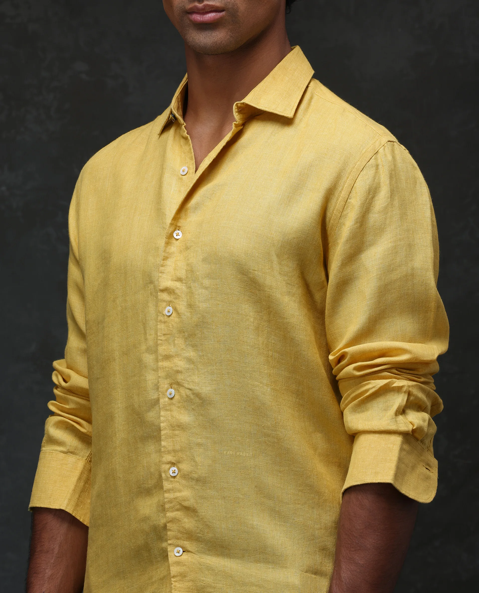 Rare Rabbit Men's Borium Yellow 100% Linen Plain Regular Fit Full Sleeve Collared Shirt - Image 6