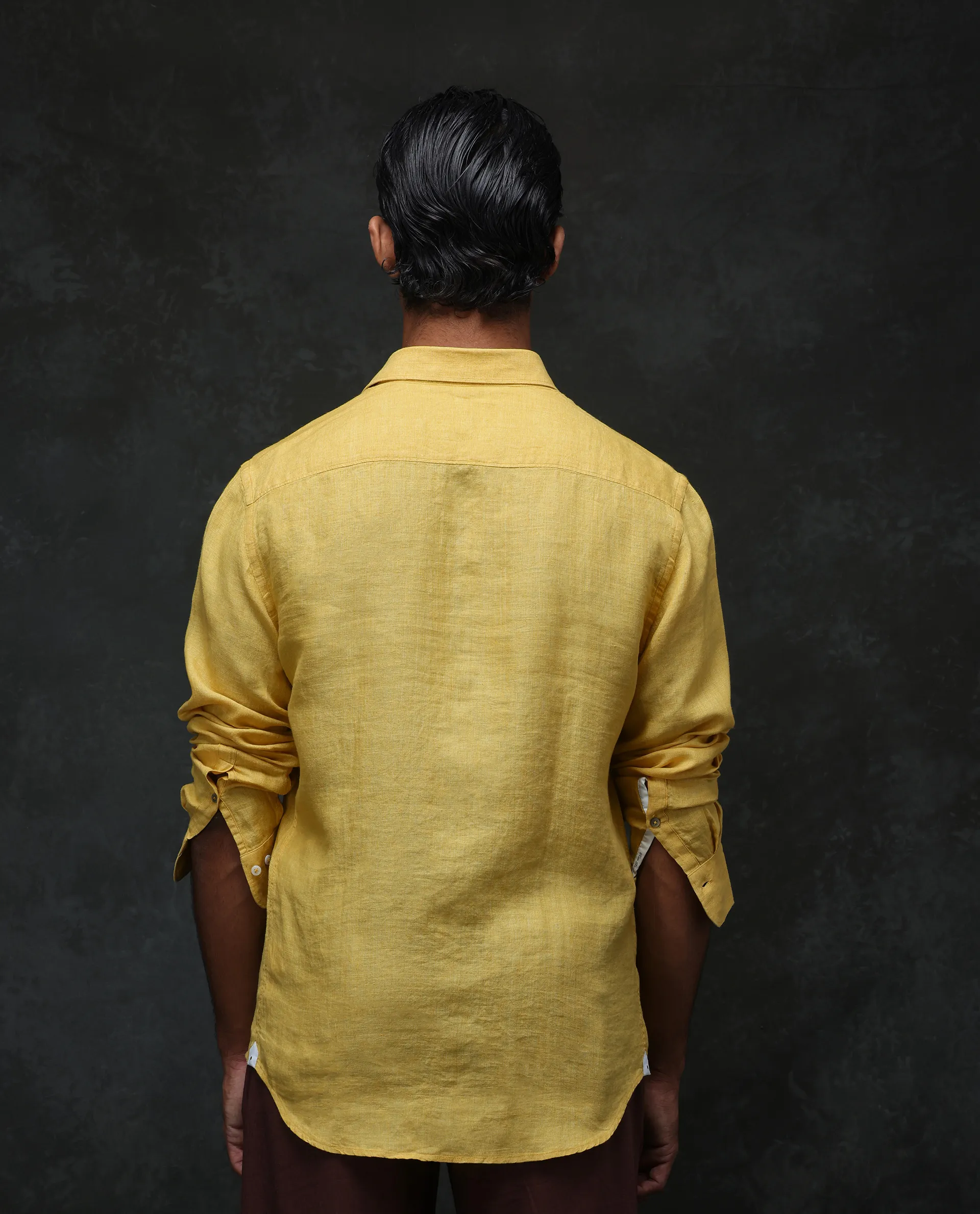 Rare Rabbit Men's Borium Yellow 100% Linen Plain Regular Fit Full Sleeve Collared Shirt - Image 7