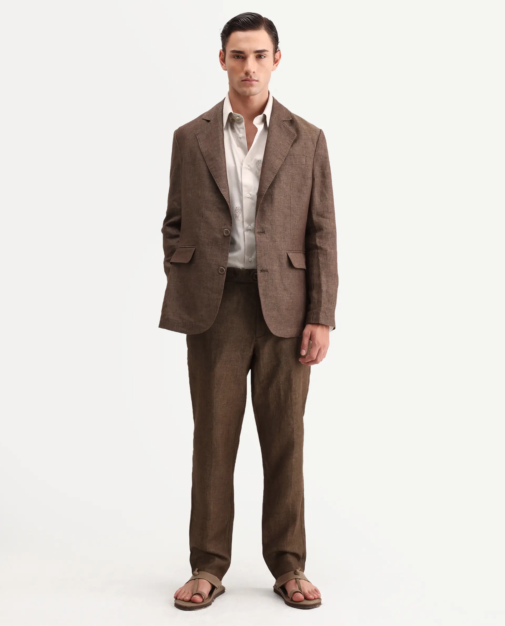 Rare Rabbit Men's Borium-T Brown Linen Fabric Regular Fit Plain Trouser - Image 3
