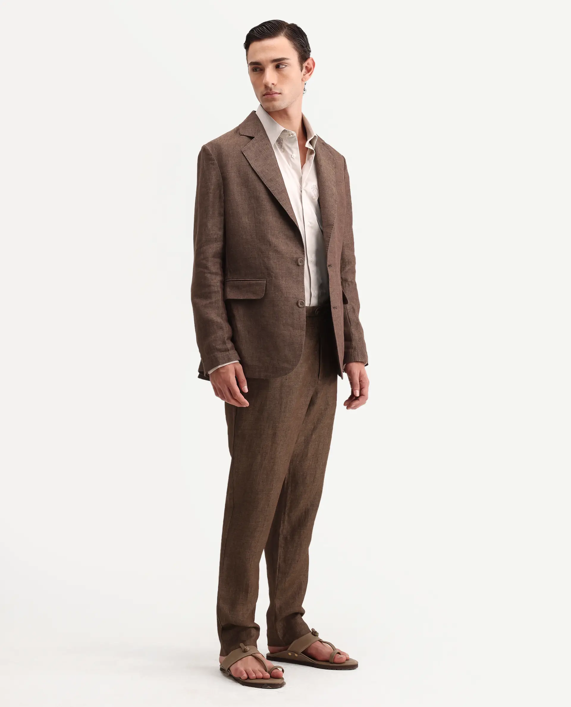 Rare Rabbit Men's Borium-T Brown Linen Fabric Regular Fit Plain Trouser - Image 4