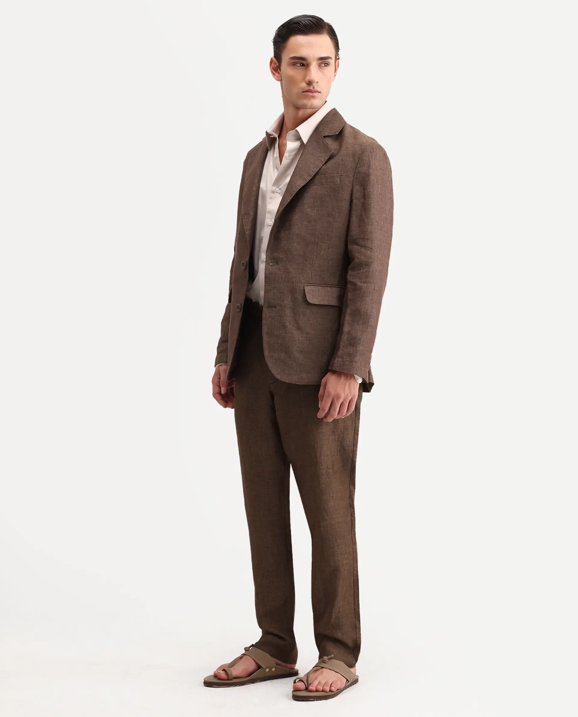 Rare Rabbit Men's Borium-T Brown Linen Fabric Regular Fit Plain Trouser - Image 5