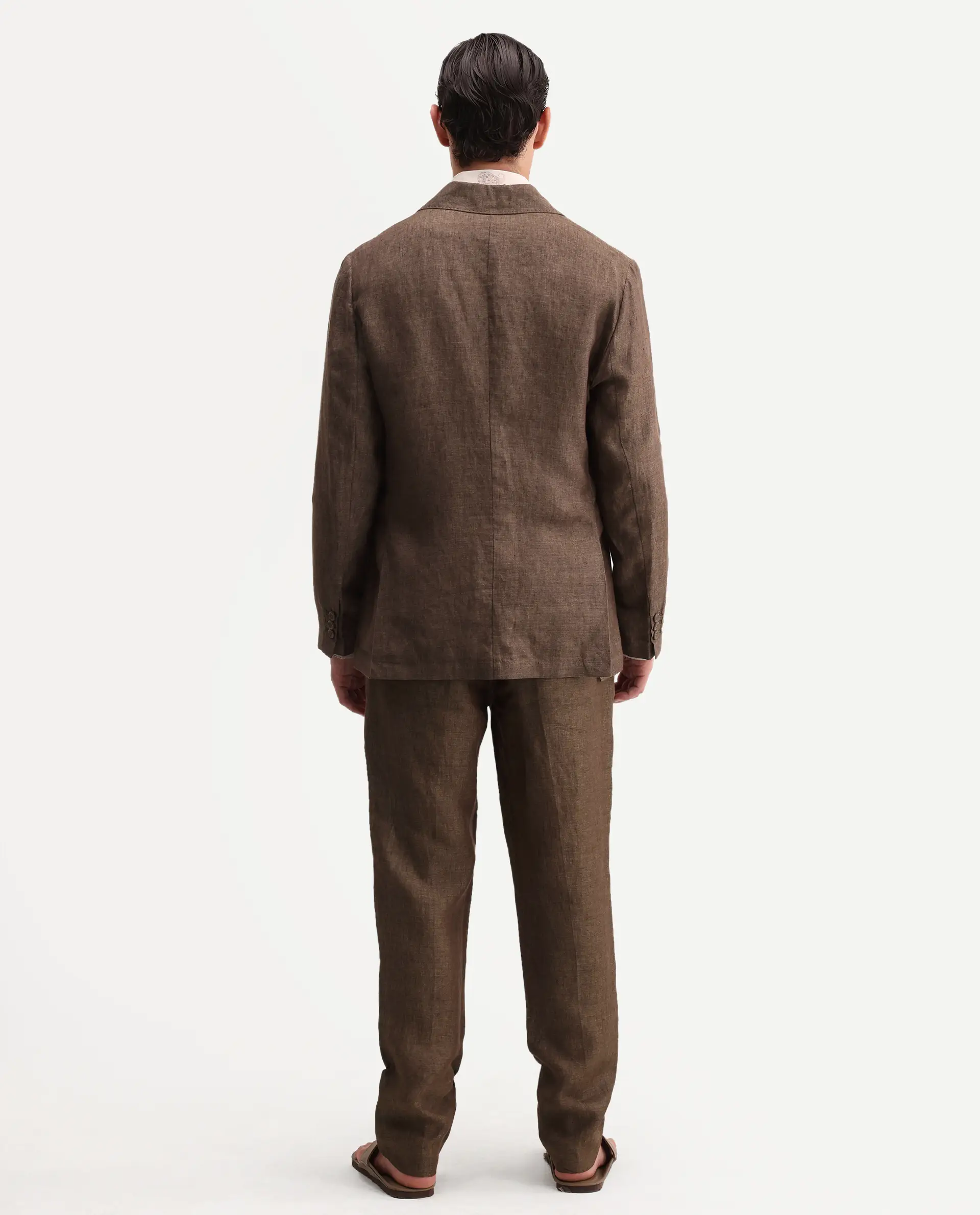 Rare Rabbit Men's Borium-T Brown Linen Fabric Regular Fit Plain Trouser - Image 8