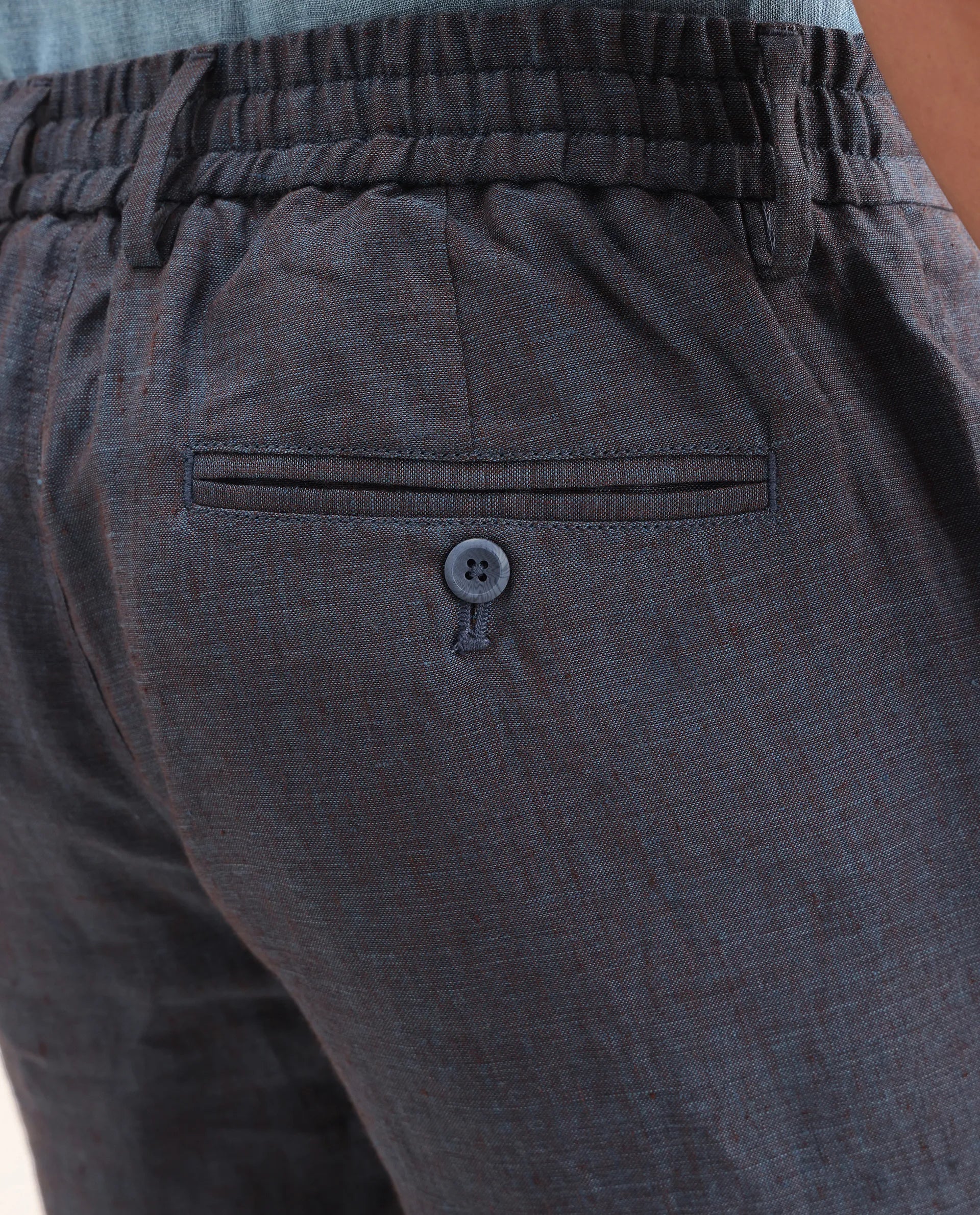 Rare Rabbit Men's Borium-T Dark Blue Linen Fabric Regular Fit Plain Trouser - Image 7