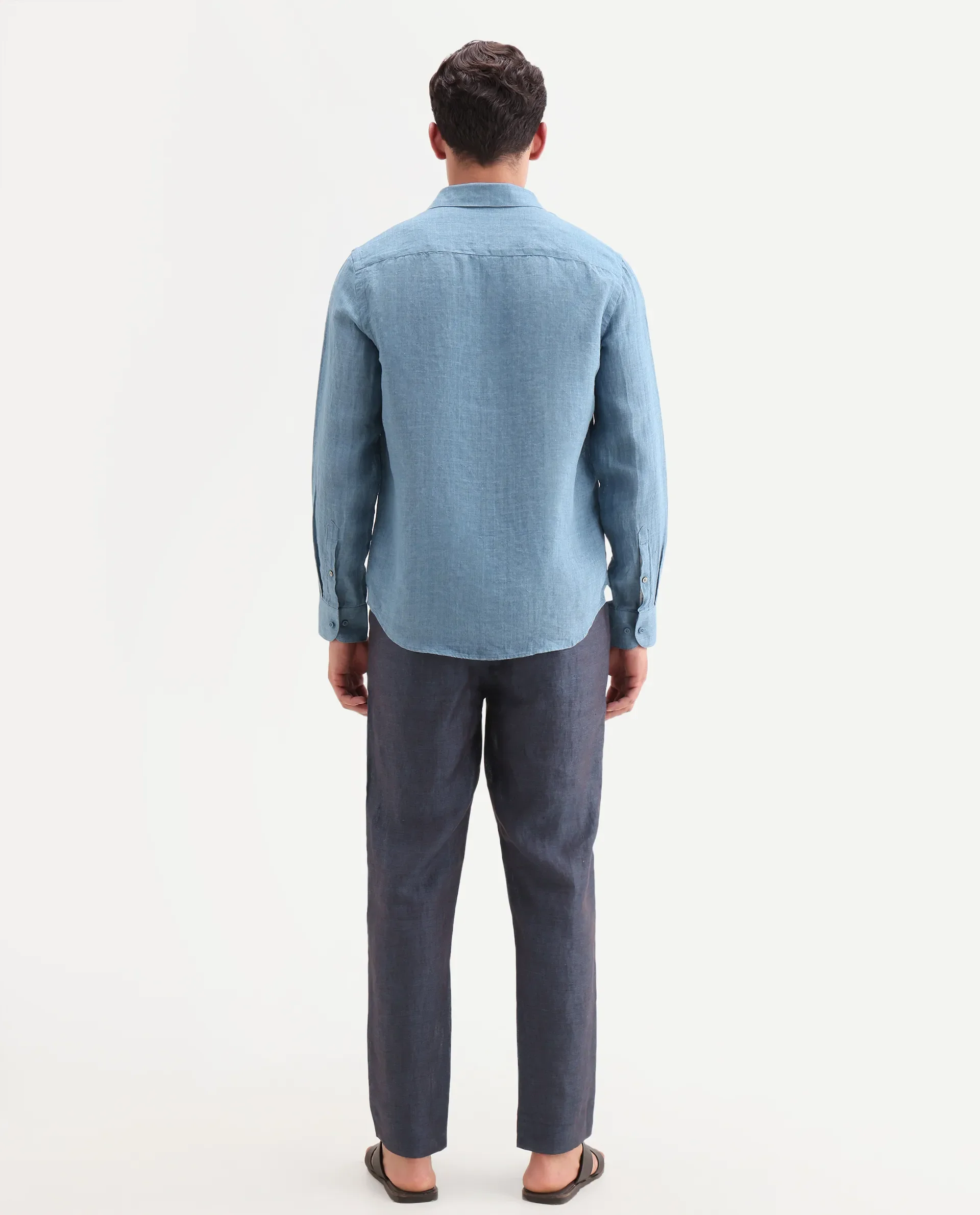 Rare Rabbit Men's Borium-T Dark Blue Linen Fabric Regular Fit Plain Trouser - Image 8