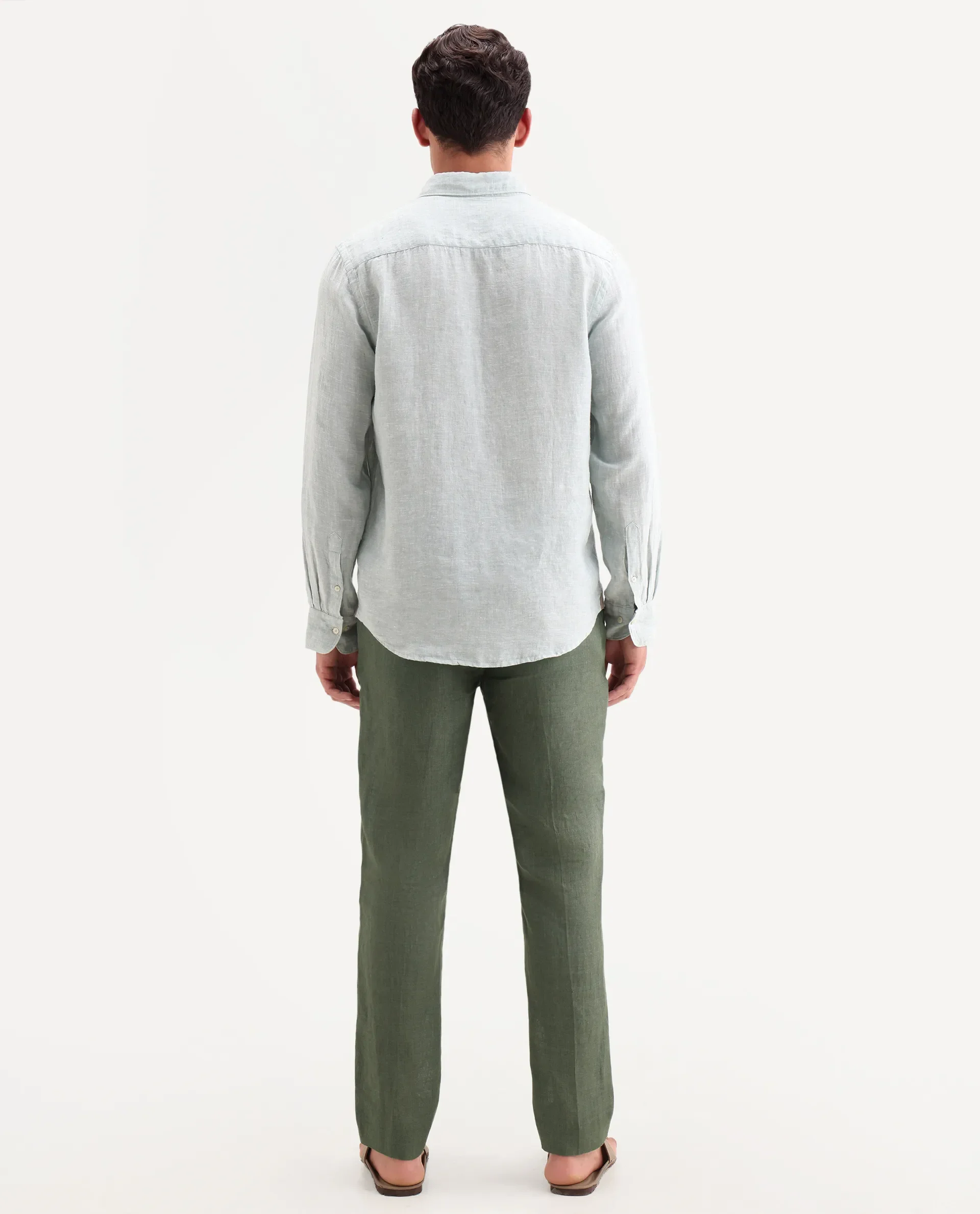 Rare Rabbit Men's Borium-T Dusky Green Linen Fabric Regular Fit Plain Trouser - Image 3