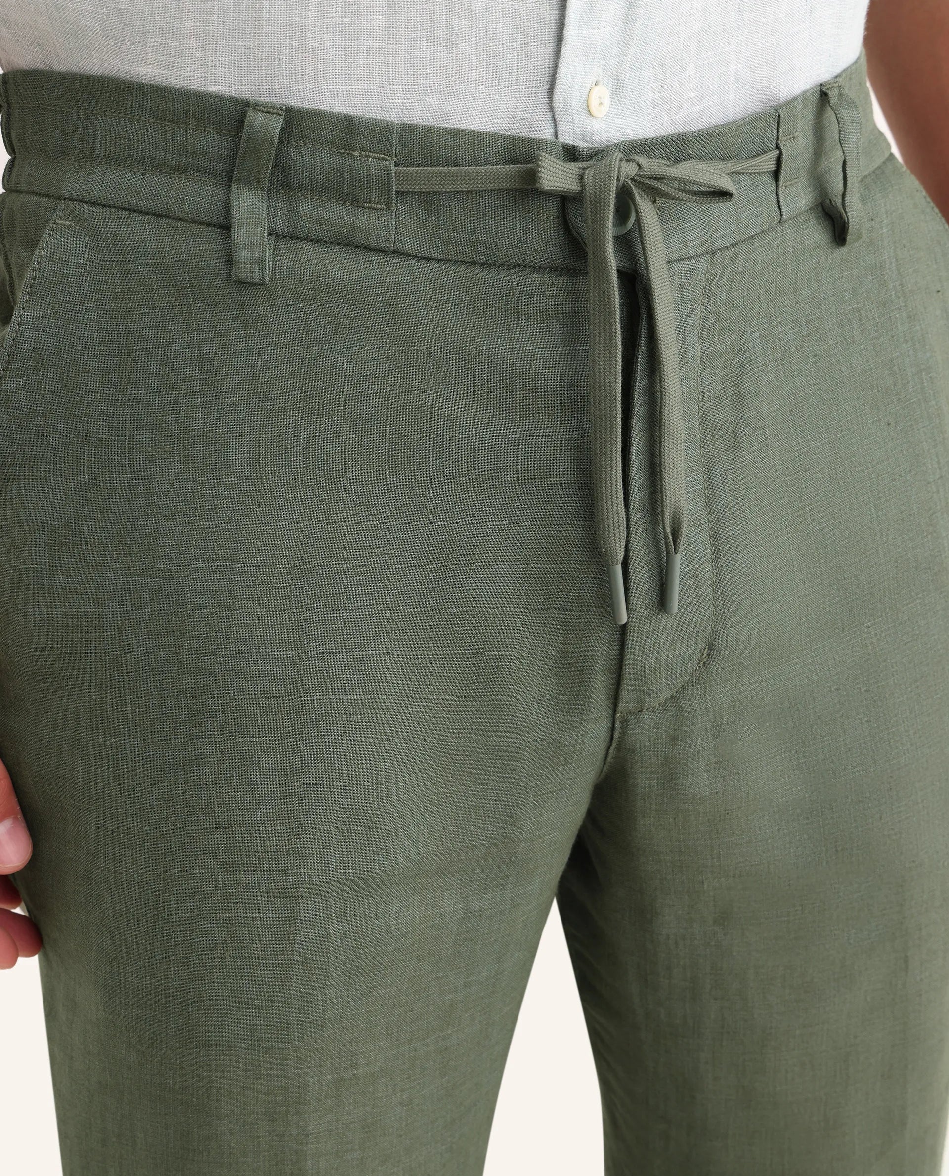 Rare Rabbit Men's Borium-T Dusky Green Linen Fabric Regular Fit Plain Trouser - Image 7