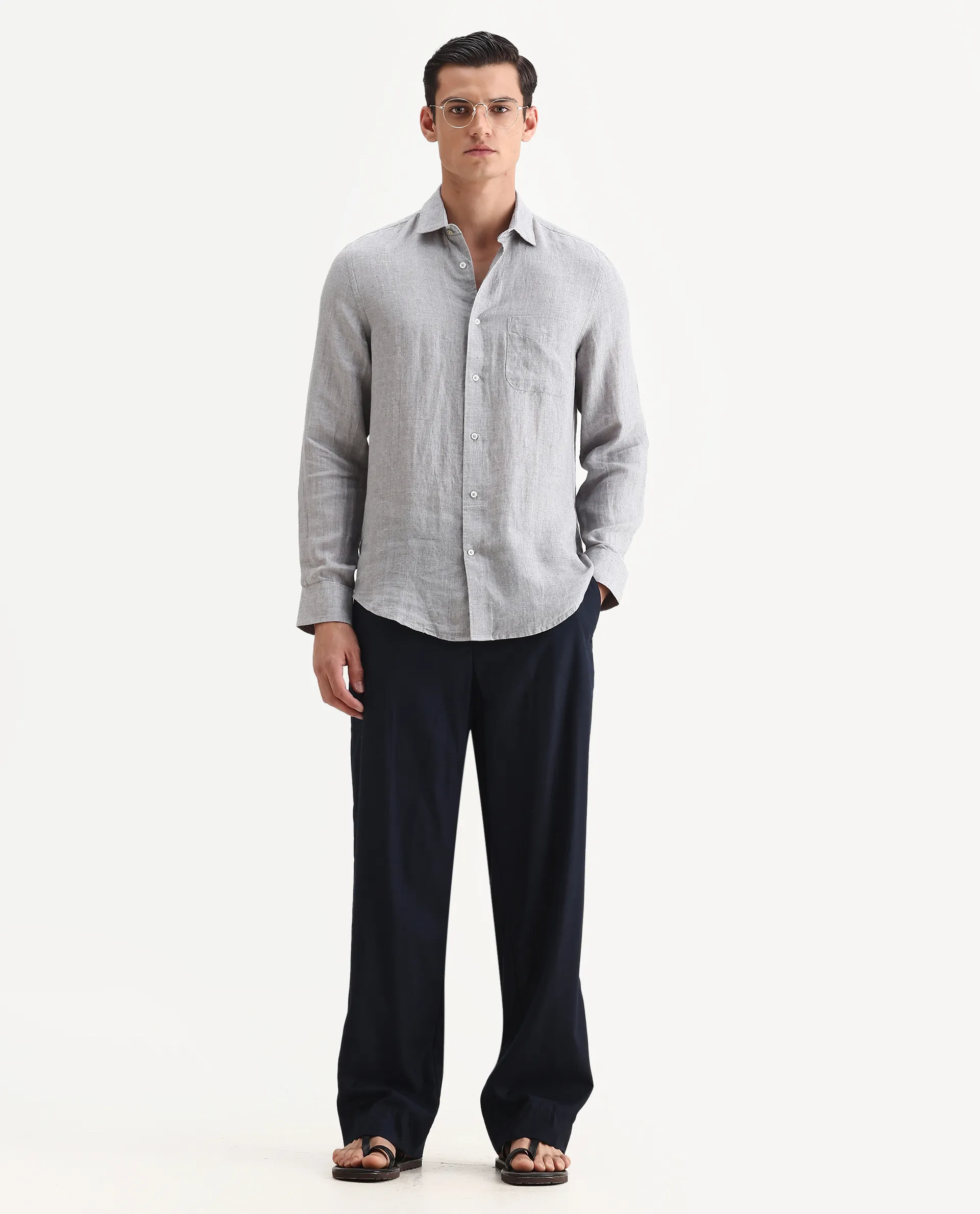 Rare Rabbit Men's Borium Ls-25 Beige 100% Linen Plain Regular Fit Full Sleeve Collared Shirt - Image 2