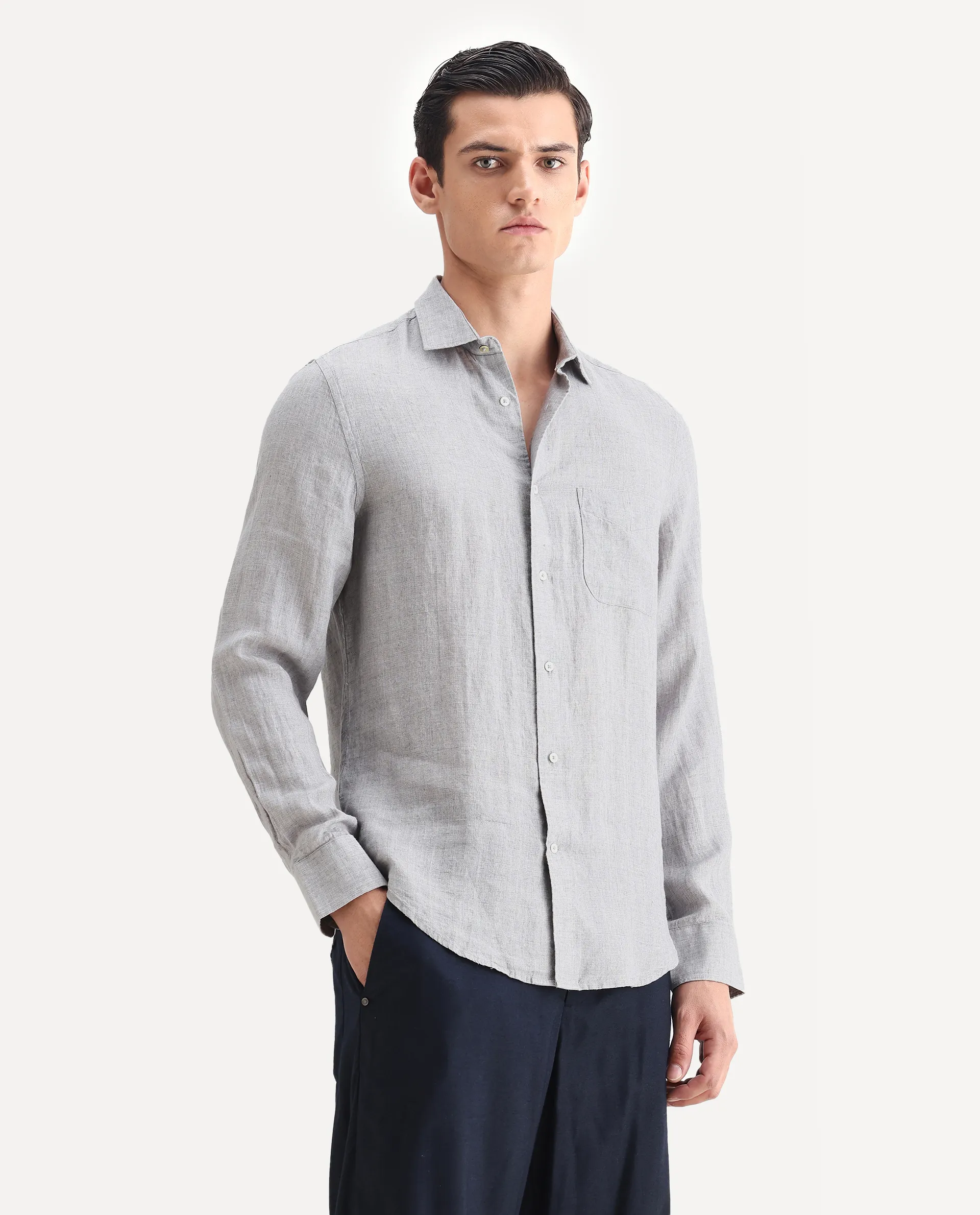 Rare Rabbit Men's Borium Ls-25 Beige 100% Linen Plain Regular Fit Full Sleeve Collared Shirt - Image 4