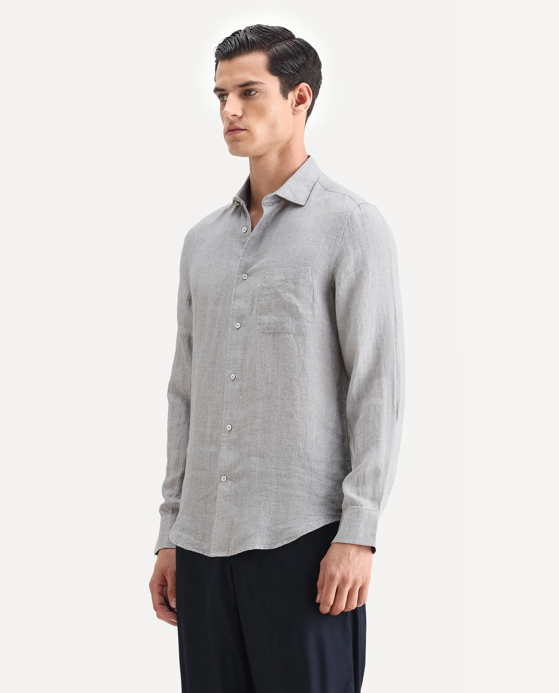 Rare Rabbit Men's Borium Ls-25 Beige 100% Linen Plain Regular Fit Full Sleeve Collared Shirt - Image 5