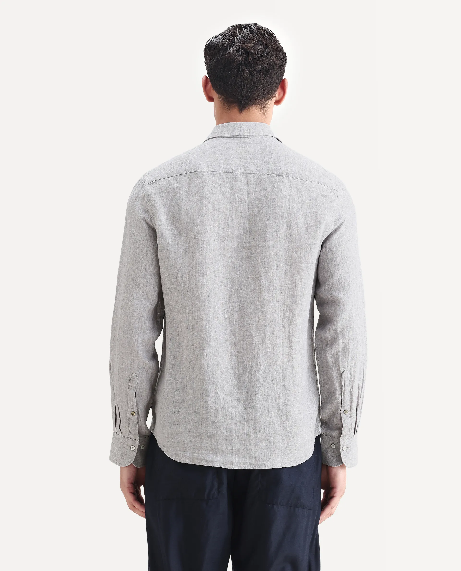 Rare Rabbit Men's Borium Ls-25 Beige 100% Linen Plain Regular Fit Full Sleeve Collared Shirt - Image 6