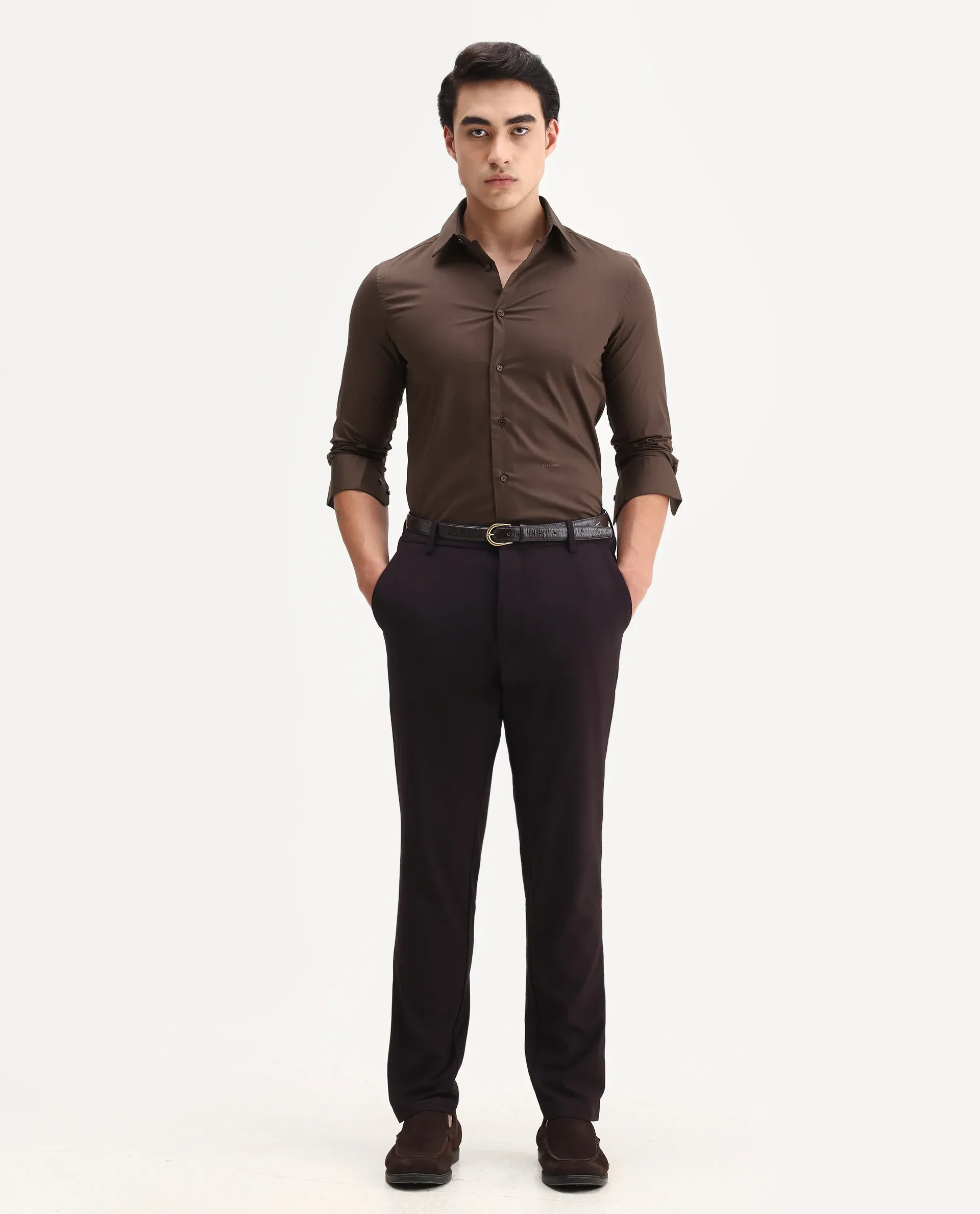 Rare Rabbit Men's Borium Ls-25 Brown 100% Linen Plain Regular Fit Full Sleeve Collared Shirt - Image 2