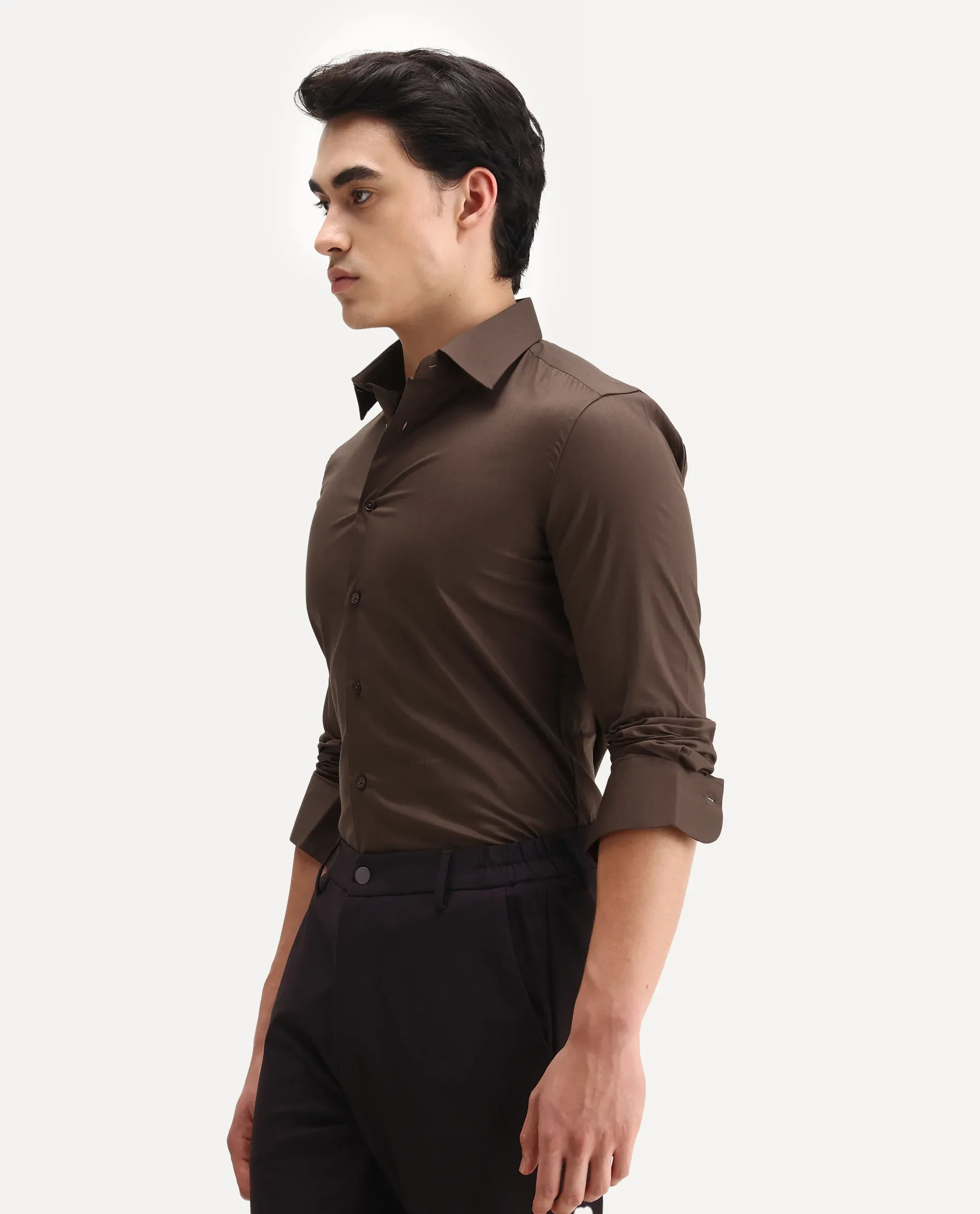 Rare Rabbit Men's Borium Ls-25 Brown 100% Linen Plain Regular Fit Full Sleeve Collared Shirt - Image 4
