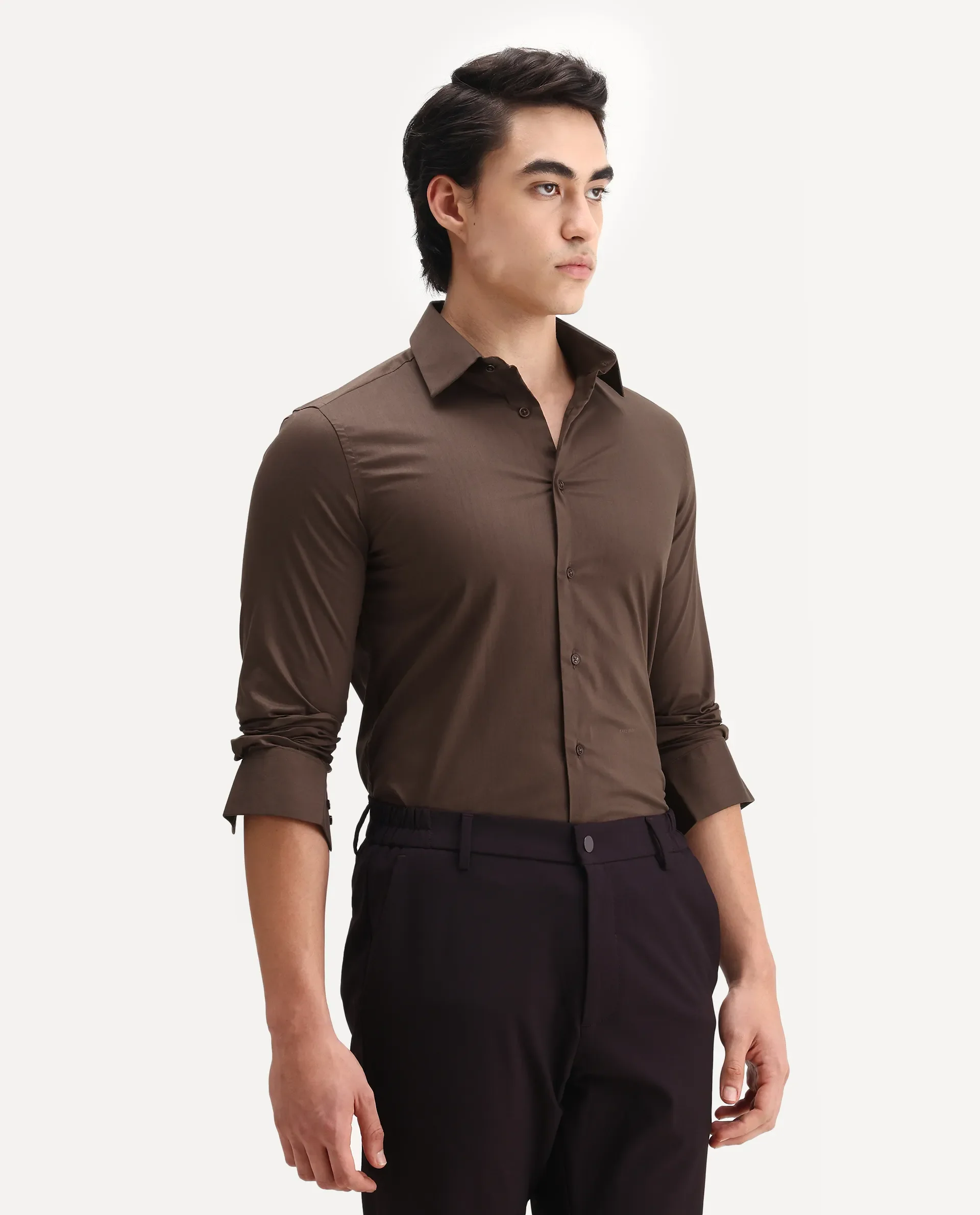 Rare Rabbit Men's Borium Ls-25 Brown 100% Linen Plain Regular Fit Full Sleeve Collared Shirt - Image 5