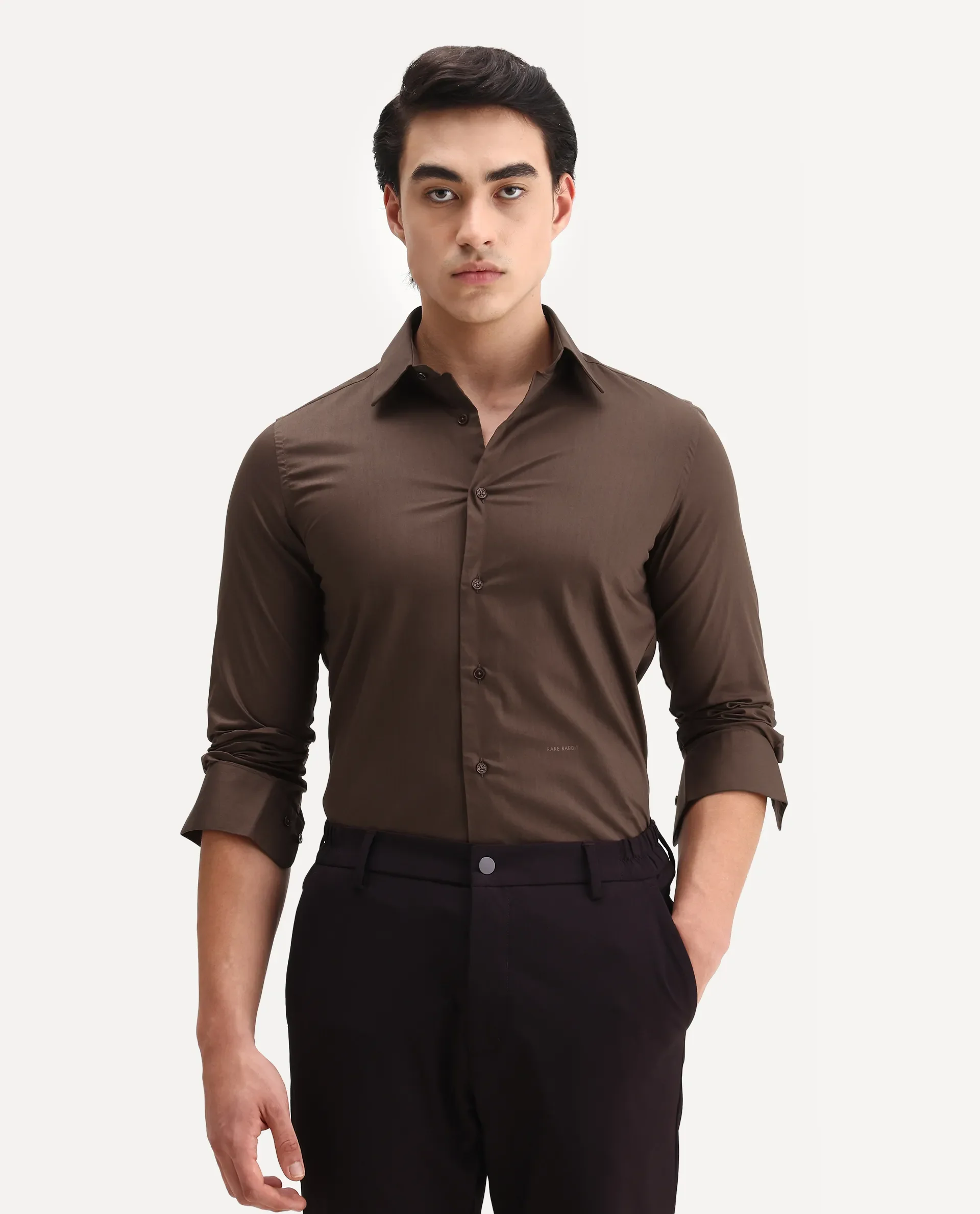 Rare Rabbit Men's Borium Ls-25 Brown 100% Linen Plain Regular Fit Full Sleeve Collared Shirt - Image 6
