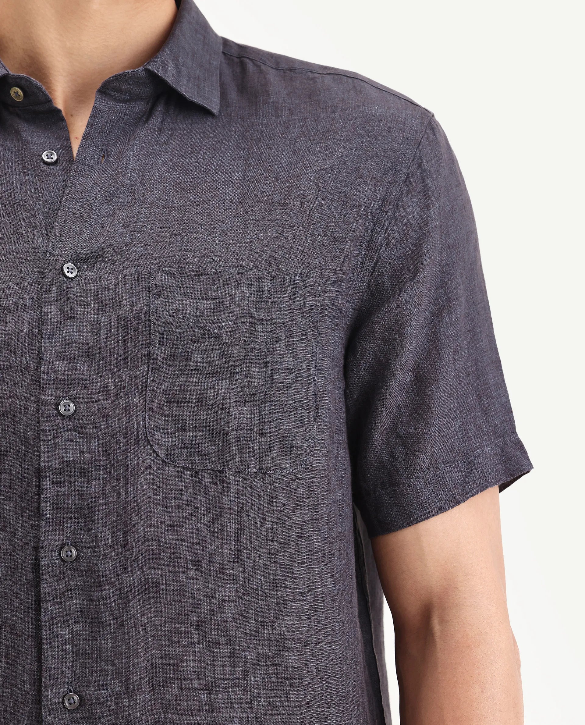 Rare Rabbit Men's Borium Ss-25 Dark Purple Linen Plain Regular Fit Full Sleeve Collared Shirt - Image 3
