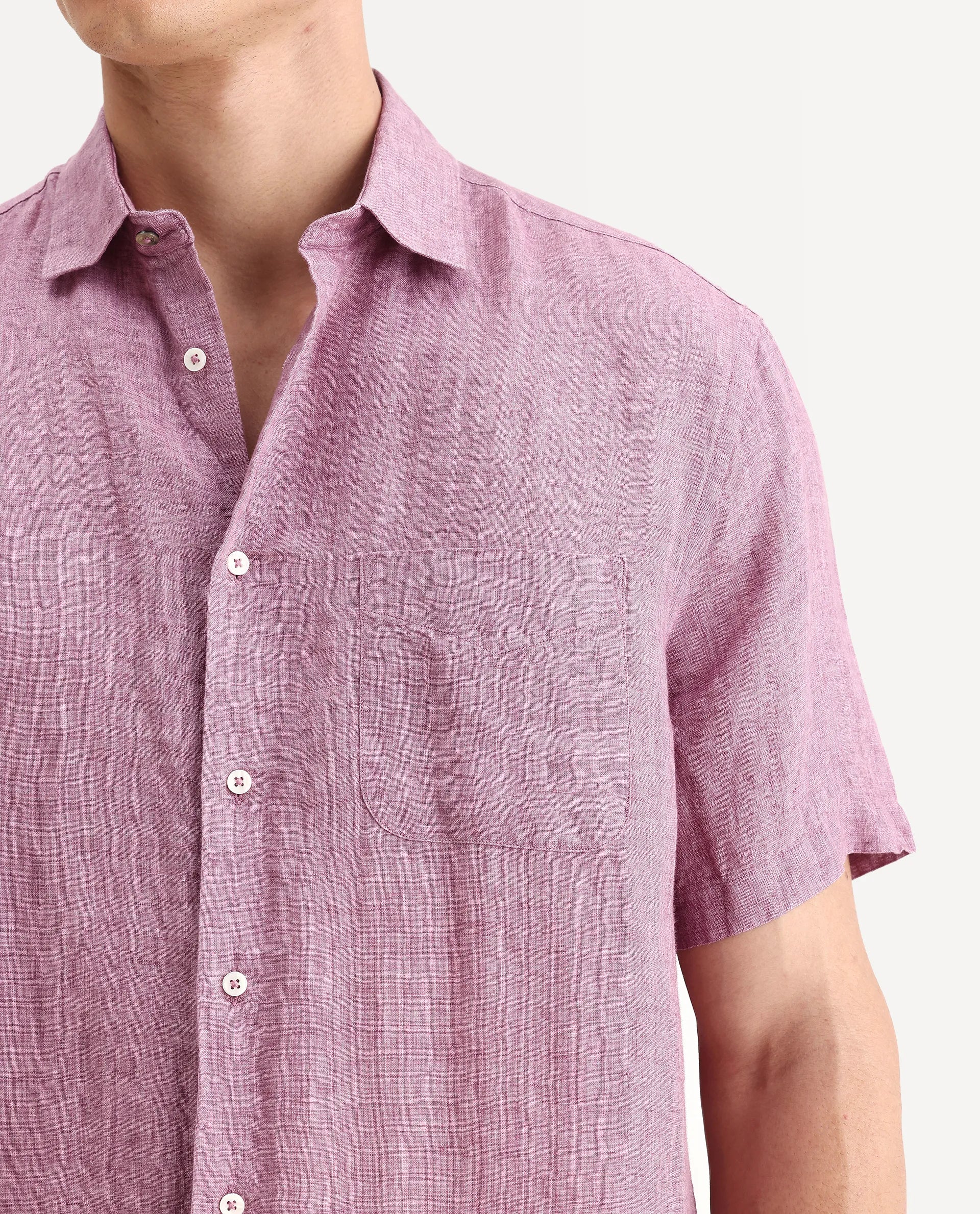 Rare Rabbit Men's Borium Ss-25 Dusky Pink Linen Plain Regular Fit Full Sleeve Collared Shirt - Image 3