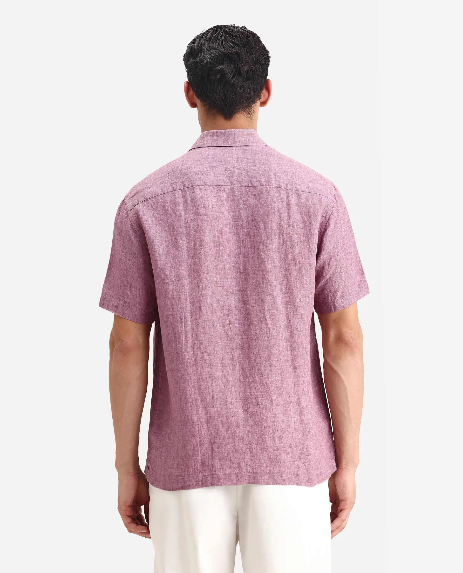 Rare Rabbit Men's Borium Ss-25 Dusky Pink Linen Plain Regular Fit Full Sleeve Collared Shirt - Image 7