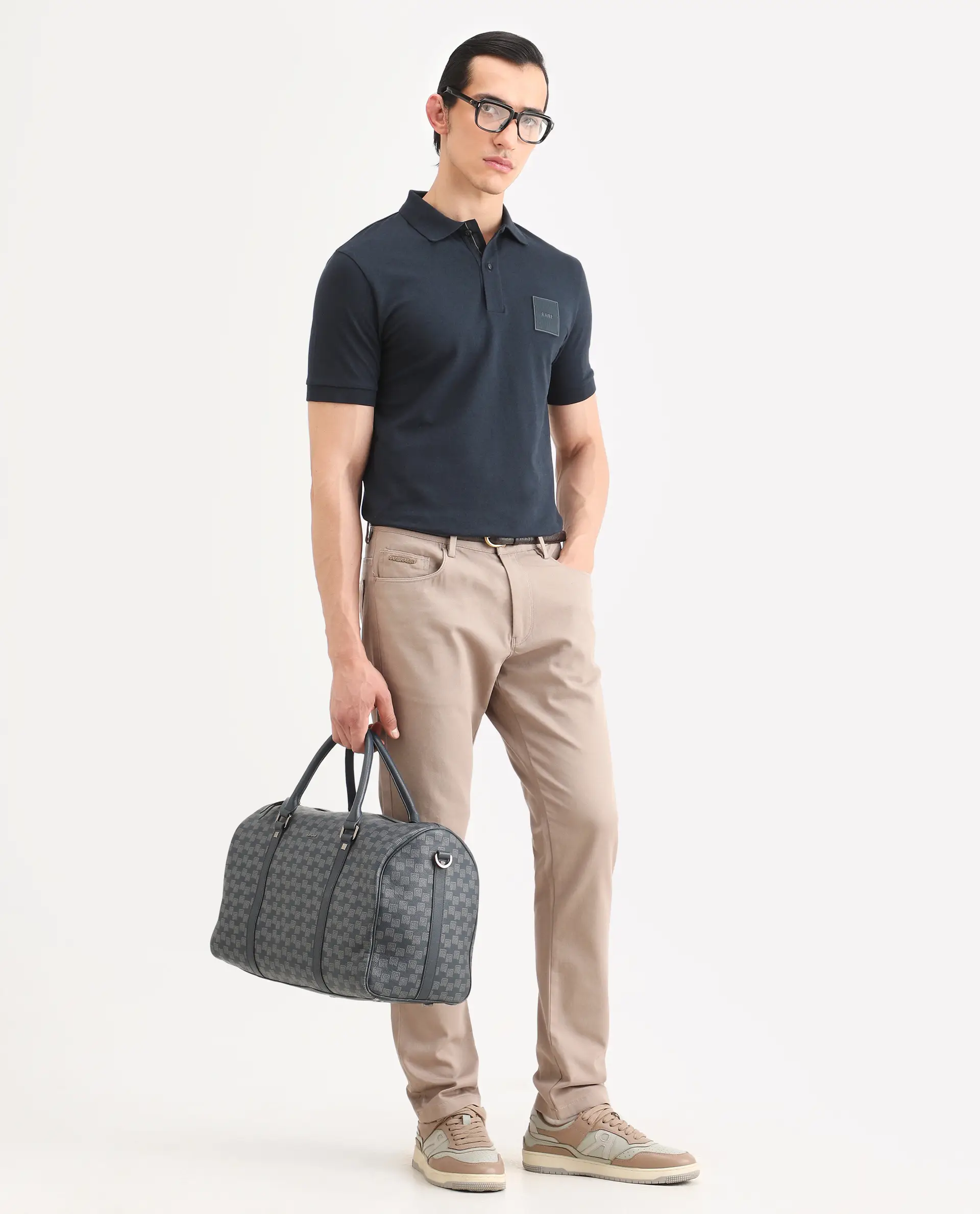 Rare Rabbit Men's Boro Dark Navy Cotton Blend Fabric Half Sleeve Spread Collar Regular Fit Plain Polo - Image 2