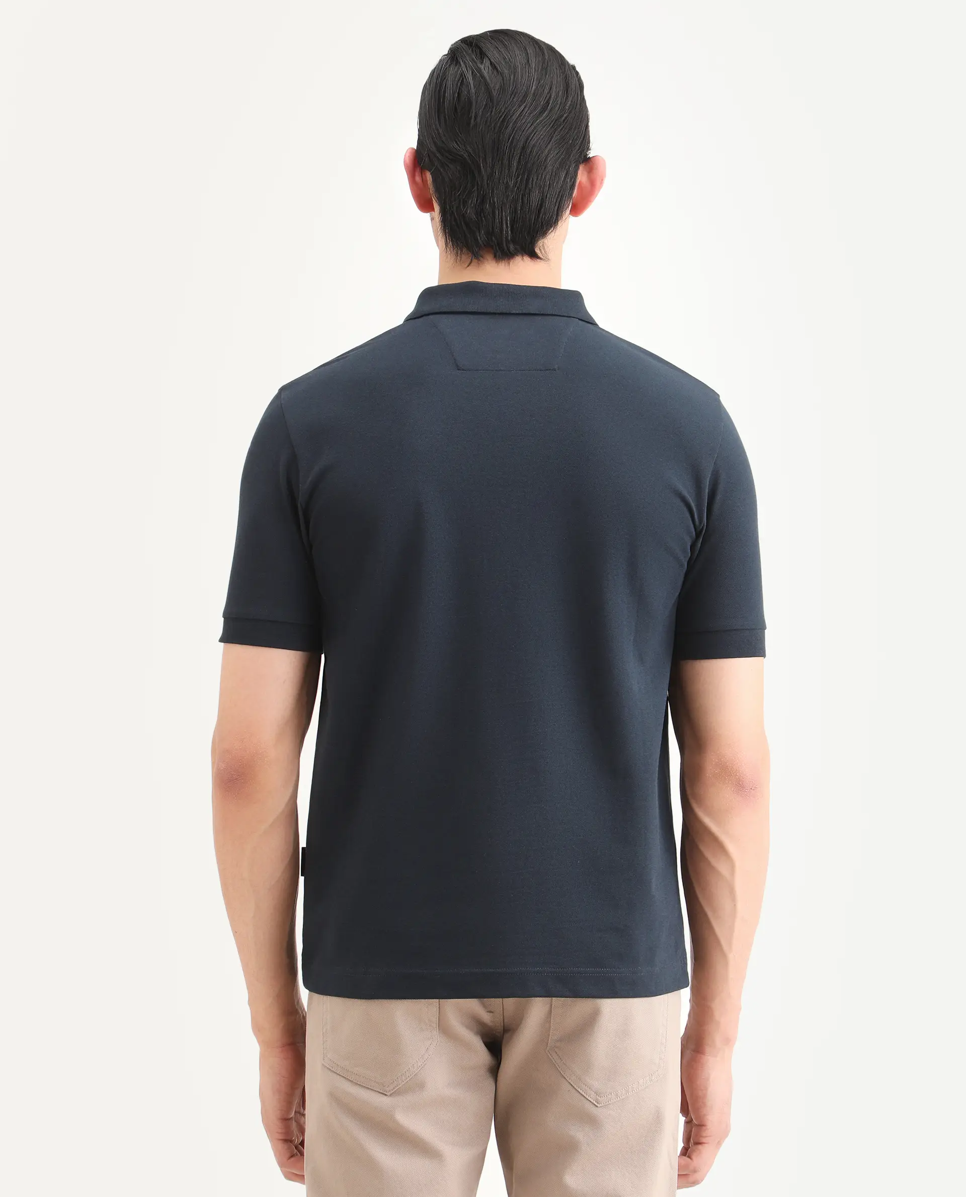 Rare Rabbit Men's Boro Dark Navy Cotton Blend Fabric Half Sleeve Spread Collar Regular Fit Plain Polo - Image 7