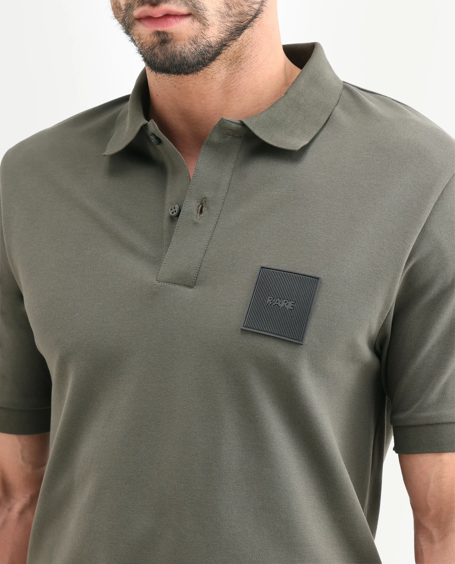 Rare Rabbit Men's Boro Dusky Olive Cotton Blend Fabric Half Sleeve Spread Collar Regular Fit Plain Polo - Image 3