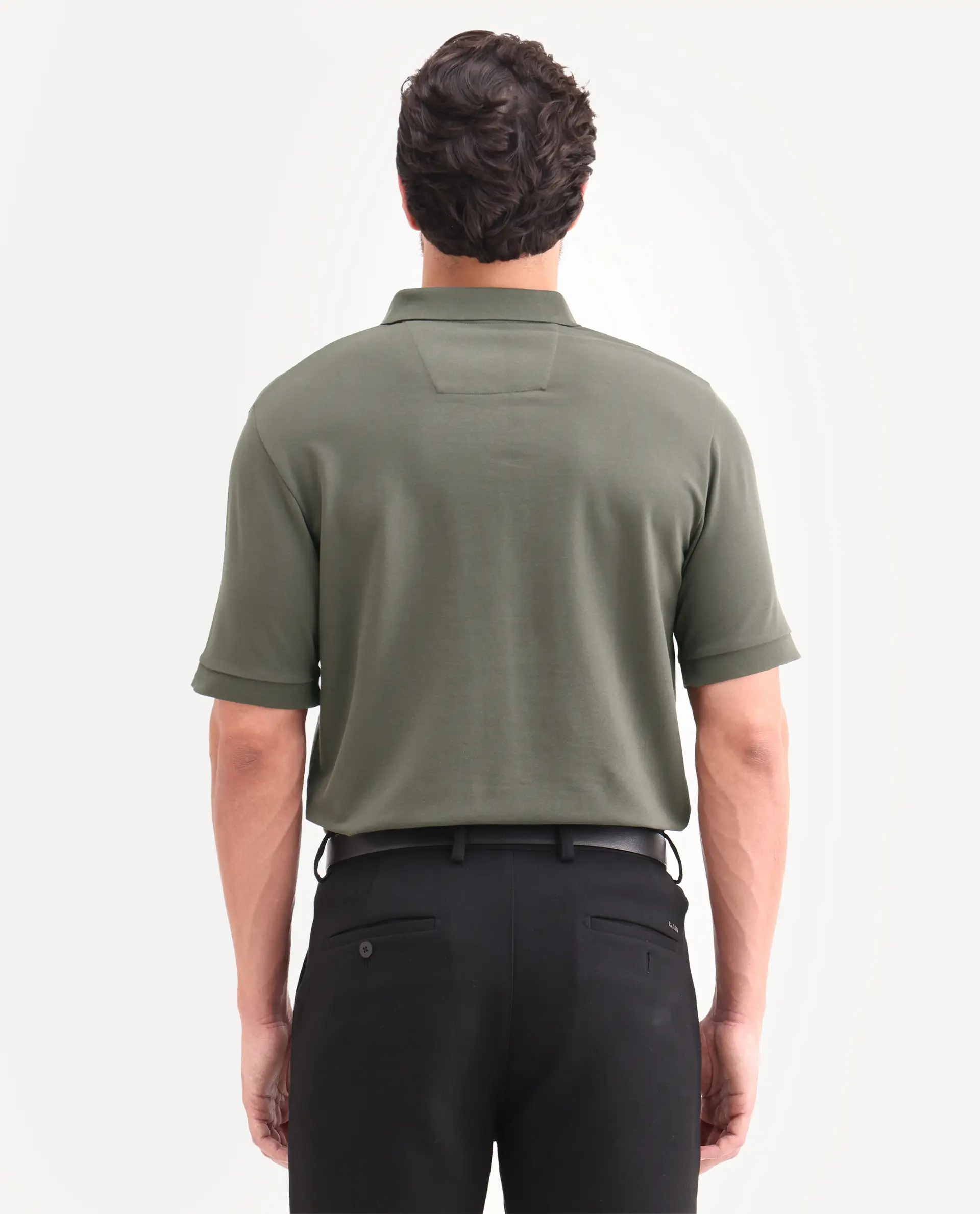 Rare Rabbit Men's Boro Dusky Olive Cotton Blend Fabric Half Sleeve Spread Collar Regular Fit Plain Polo - Image 7