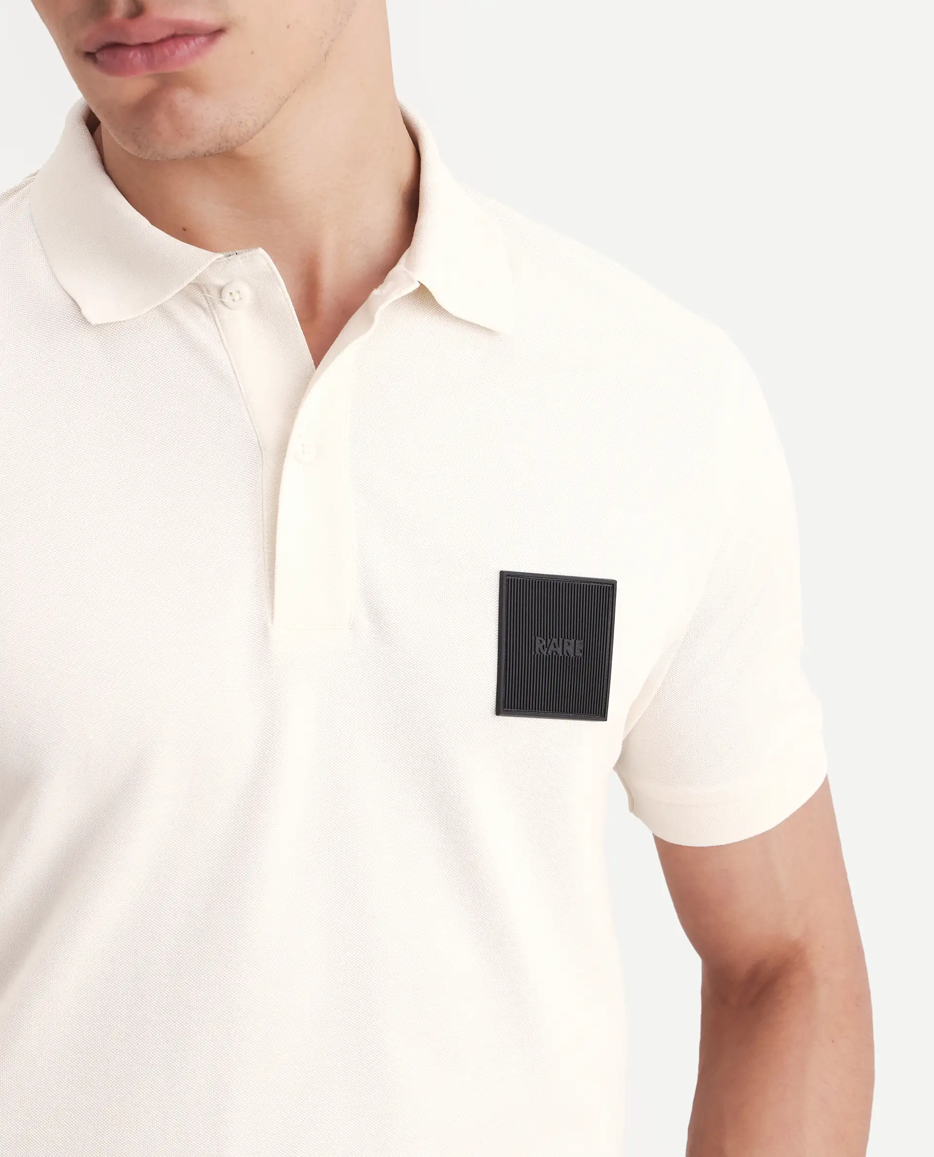 Rare Rabbit Men's Boro Off White Cotton Blend Fabric Half Sleeve Spread Collar Regular Fit Plain Polo - Image 3