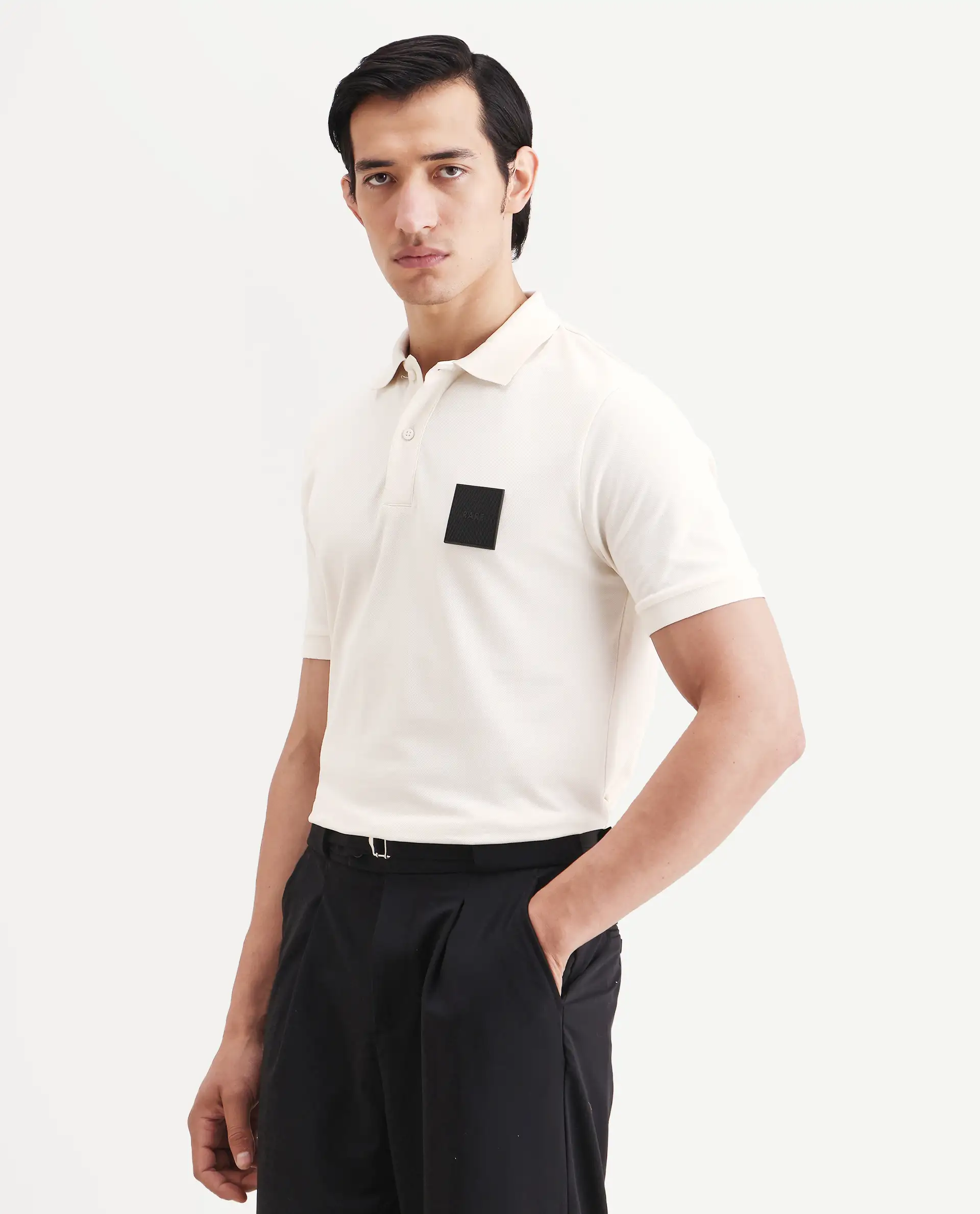 Rare Rabbit Men's Boro Off White Cotton Blend Fabric Half Sleeve Spread Collar Regular Fit Plain Polo - Image 5