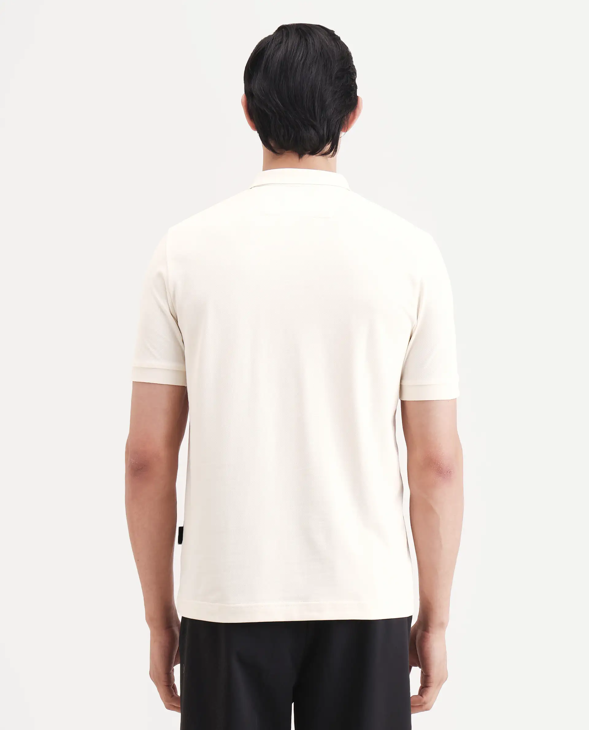 Rare Rabbit Men's Boro Off White Cotton Blend Fabric Half Sleeve Spread Collar Regular Fit Plain Polo - Image 7