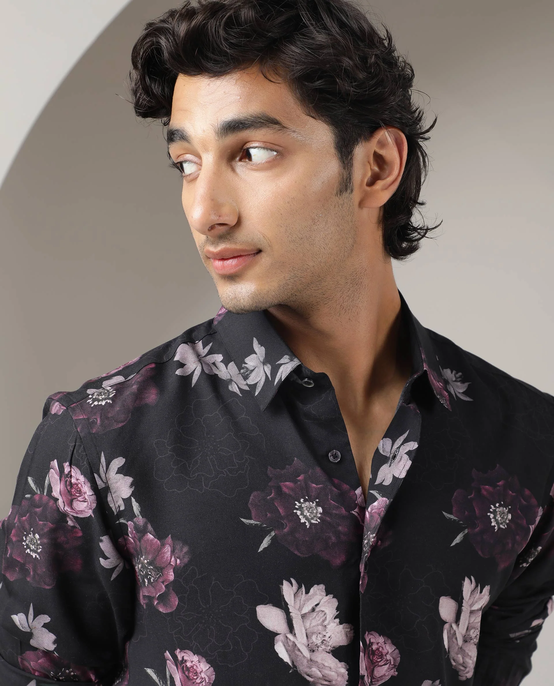 Rare Rabbit Men's Boro Purple Viscose Floral Print Regular Fit Full Sleeve Collared Shirt - Image 5