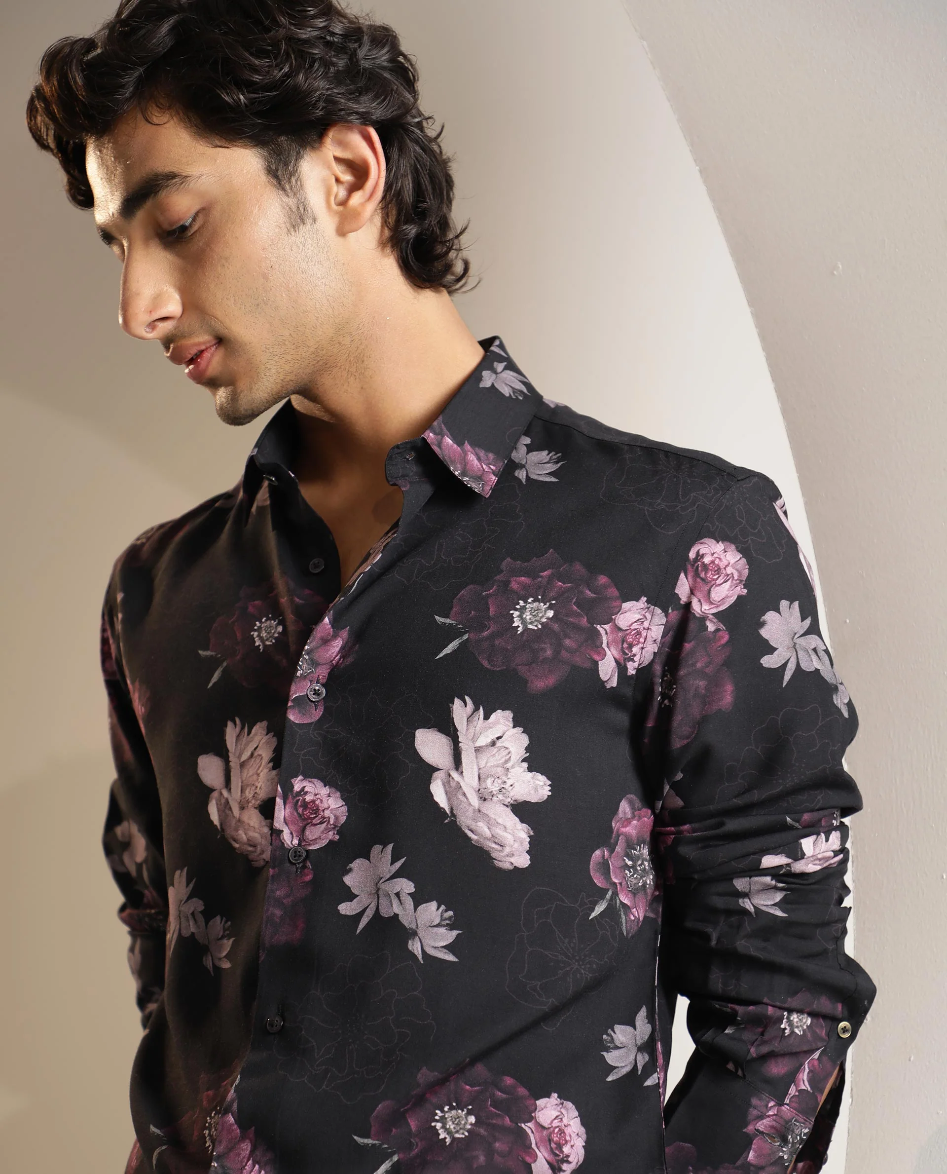 Rare Rabbit Men's Boro Purple Viscose Floral Print Regular Fit Full Sleeve Collared Shirt - Image 6