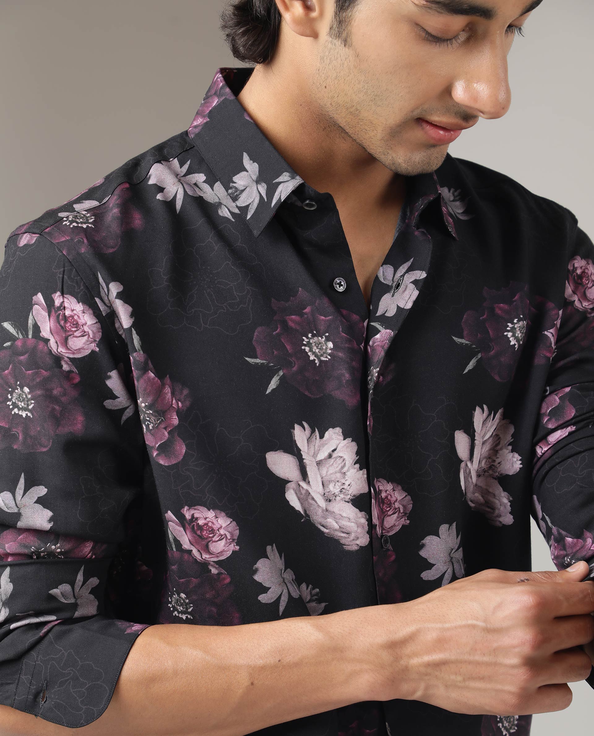 Rare Rabbit Men's Boro Purple Viscose Floral Print Regular Fit Full Sleeve Collared Shirt - Image 7
