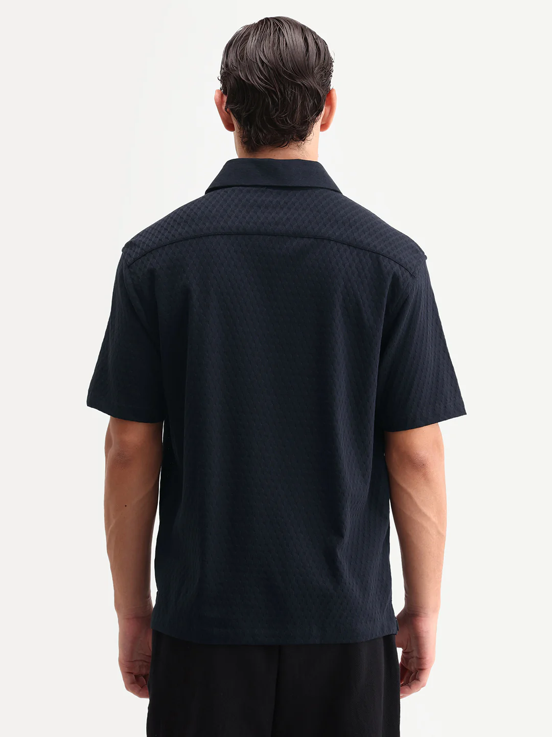 Rare Rabbit Men's Borp-26 Navy Cotton Fabric Half Sleeve Spread Collar Regular Fit Jacquard Shirt - Image 7