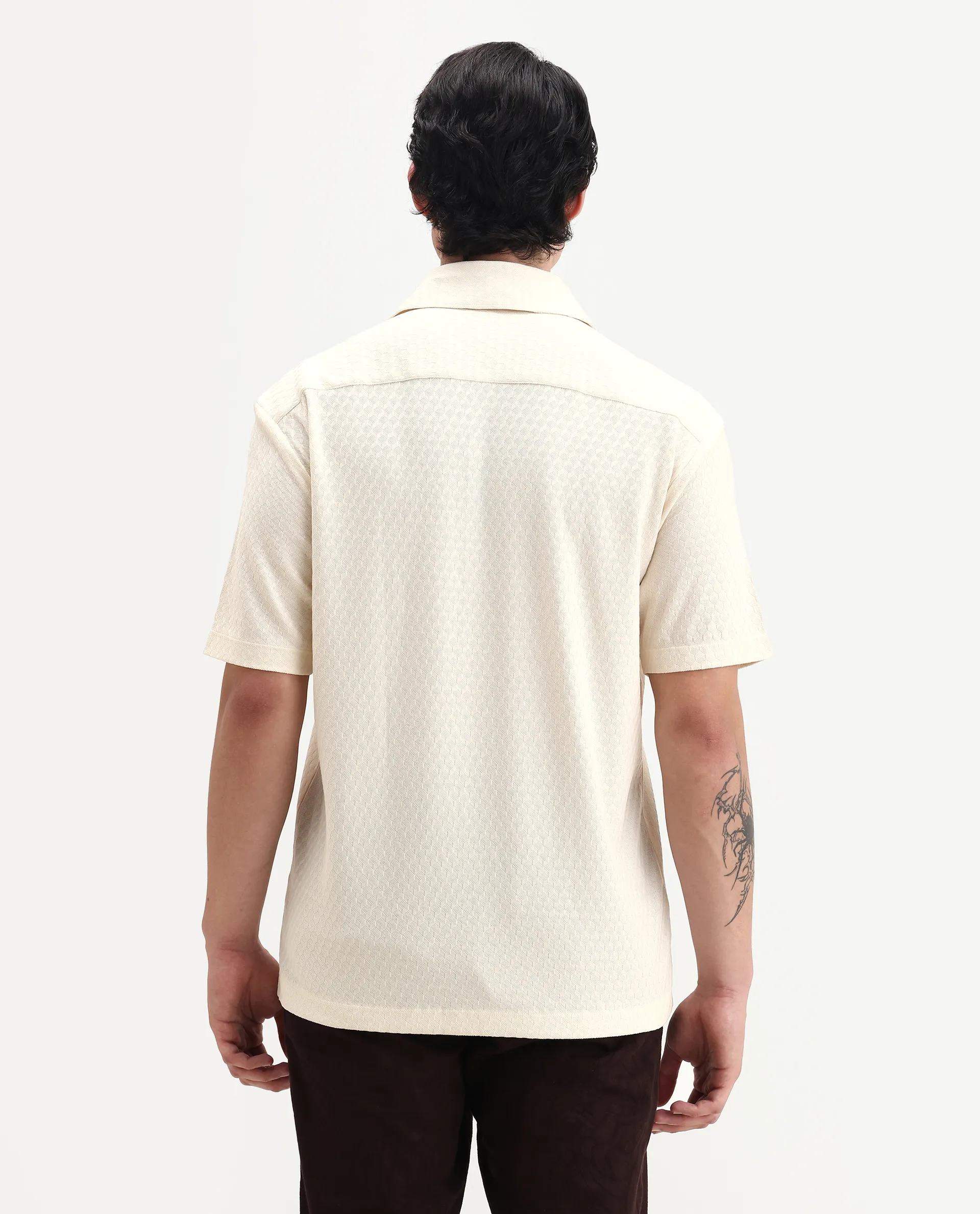 Rare Rabbit Men's Borp Beige Cotton Plain Relaxed Fit Half Sleeve Collared Shirt - Image 7