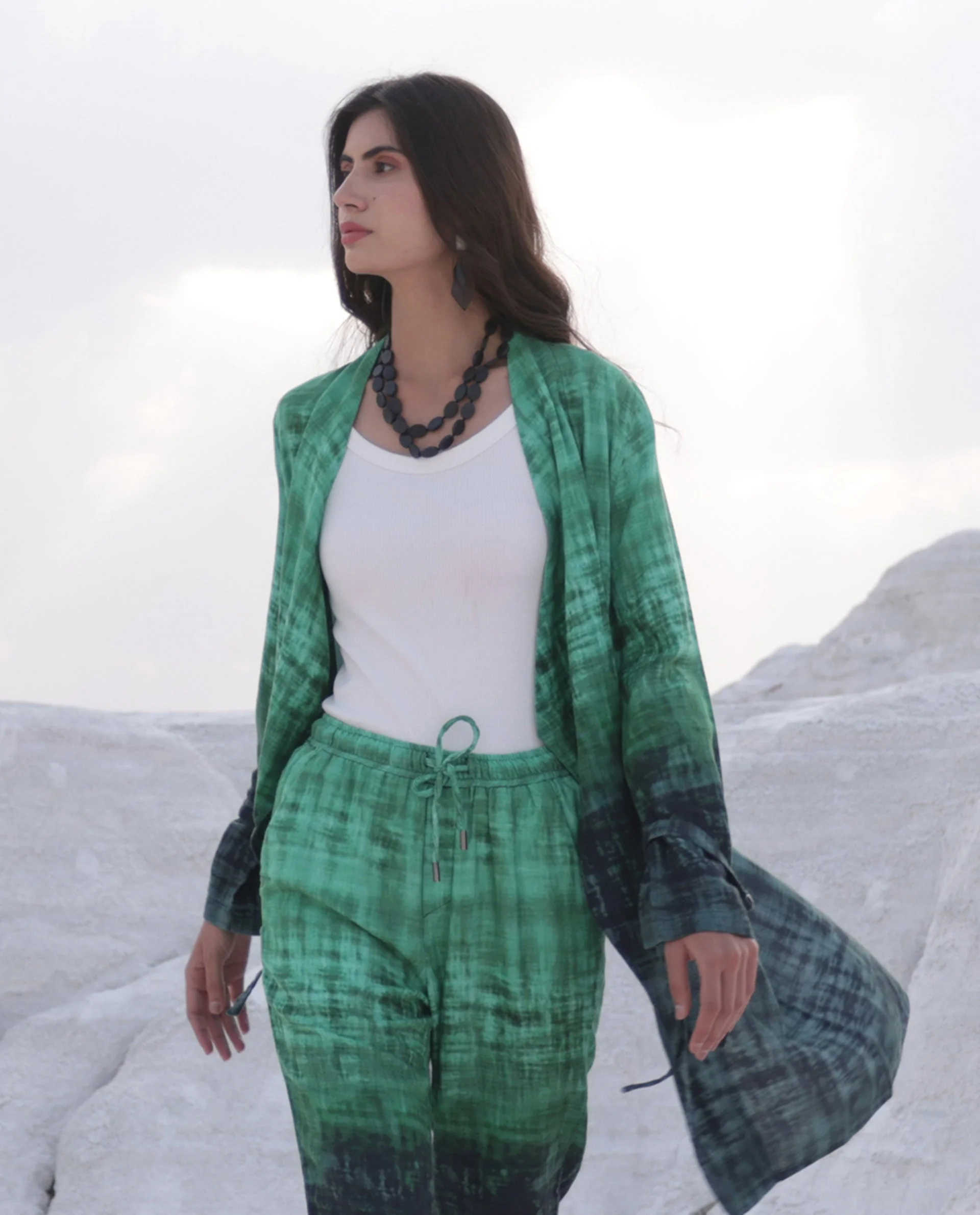 Rareism Women's Boss Green Cotton Collarless Regular Fit Outer Wear