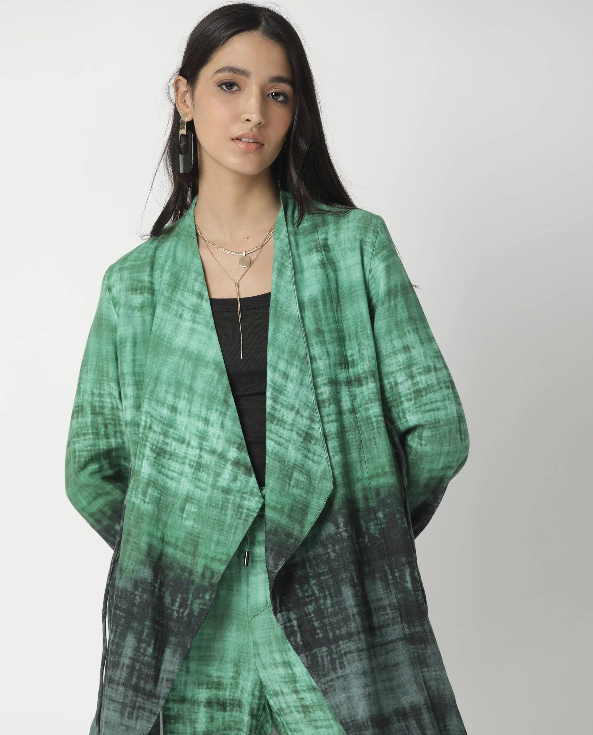 Rareism Women's Boss Green Cotton Collarless Regular Fit Outer Wear - Image 11