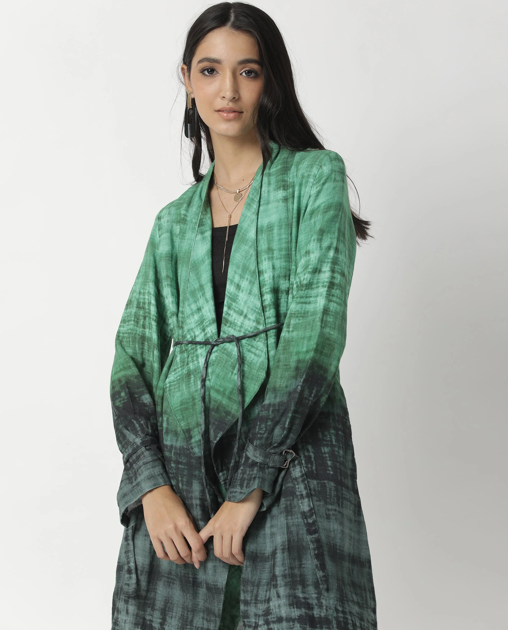 Rareism Women's Boss Green Cotton Collarless Regular Fit Outer Wear - Image 16