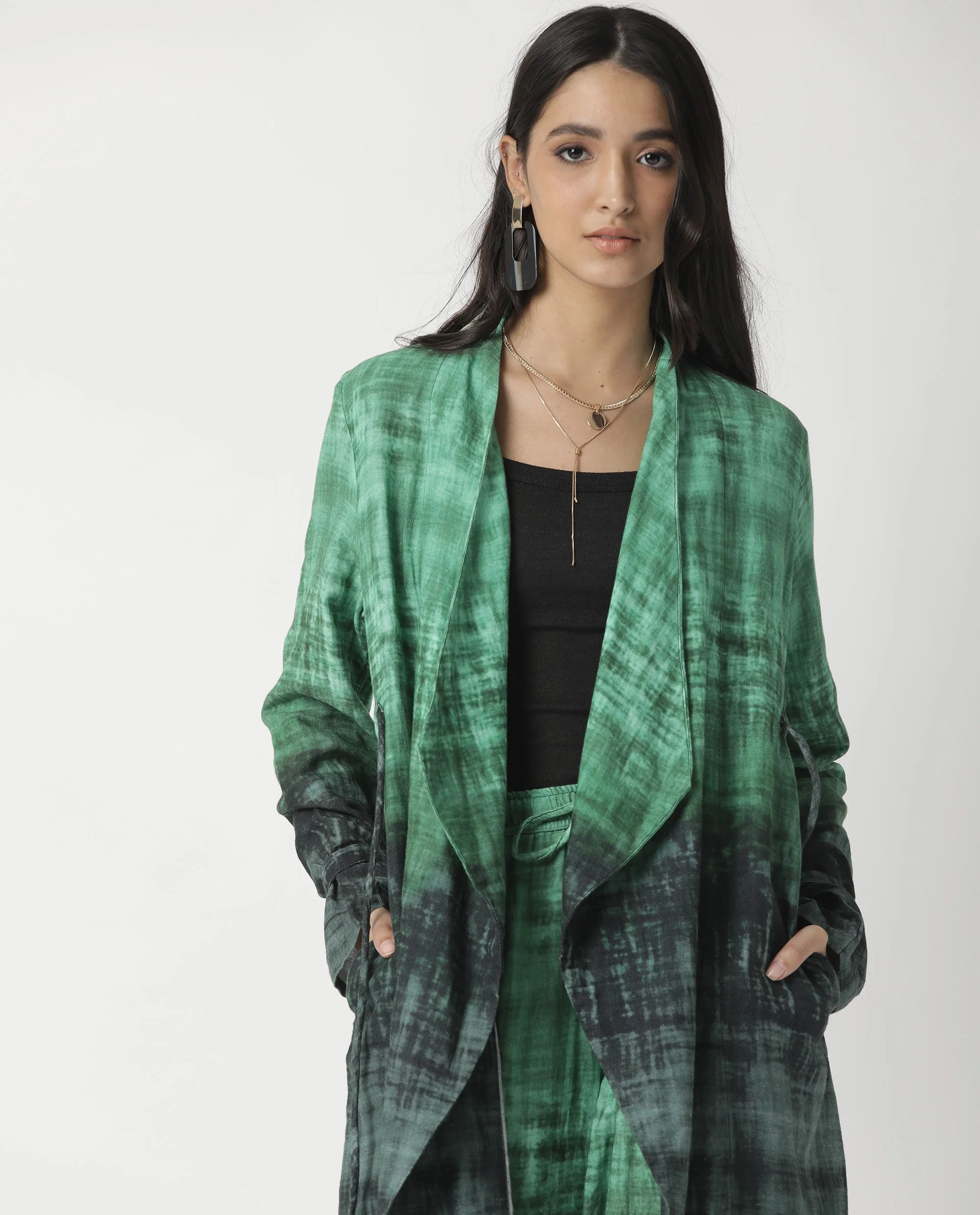 Rareism Women's Boss Green Cotton Collarless Regular Fit Outer Wear - Image 17